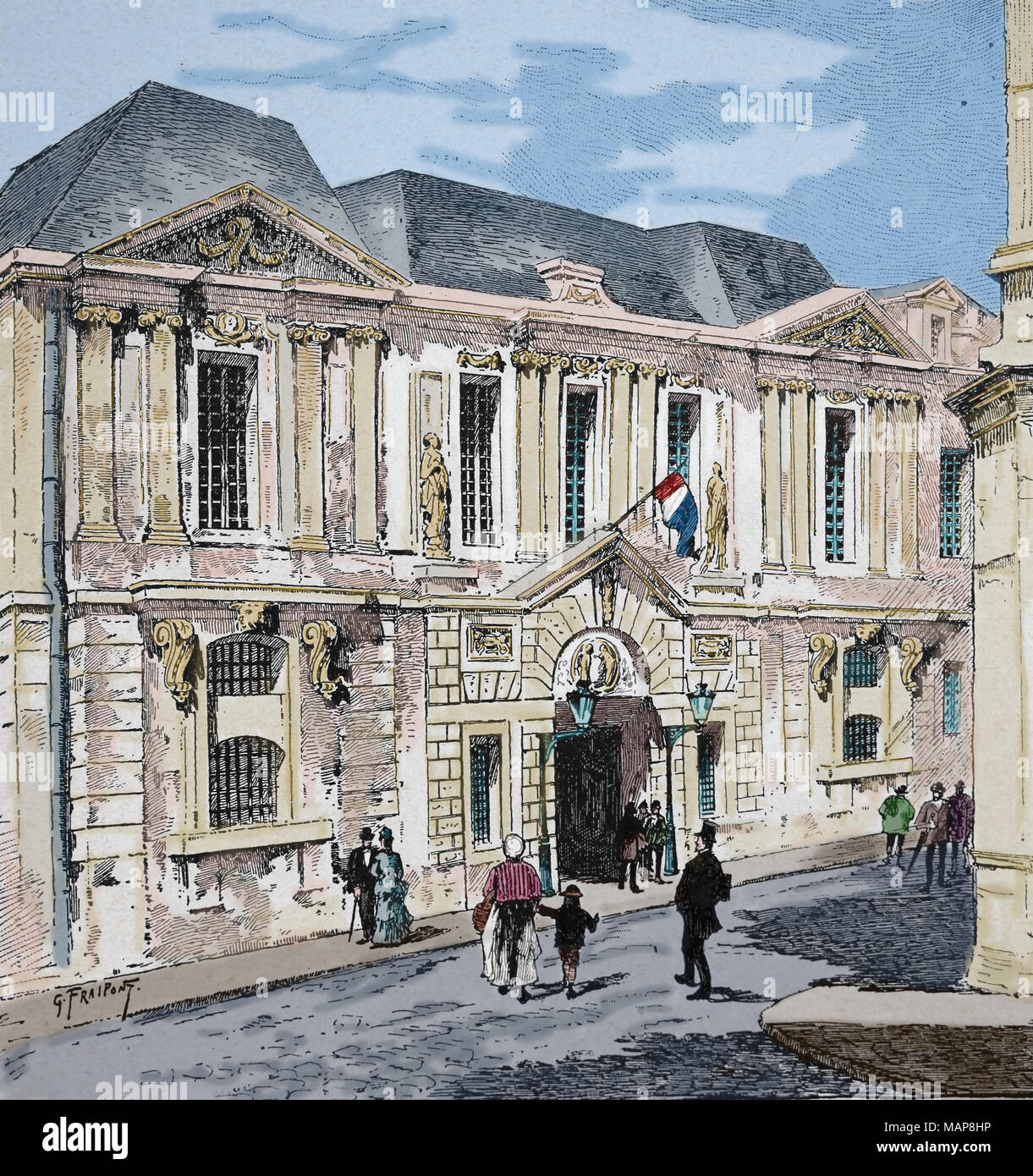 Frankreich. Paris. Das Historische Archiv im Carnavalet Hotels. Gravur, 19. Stockfoto