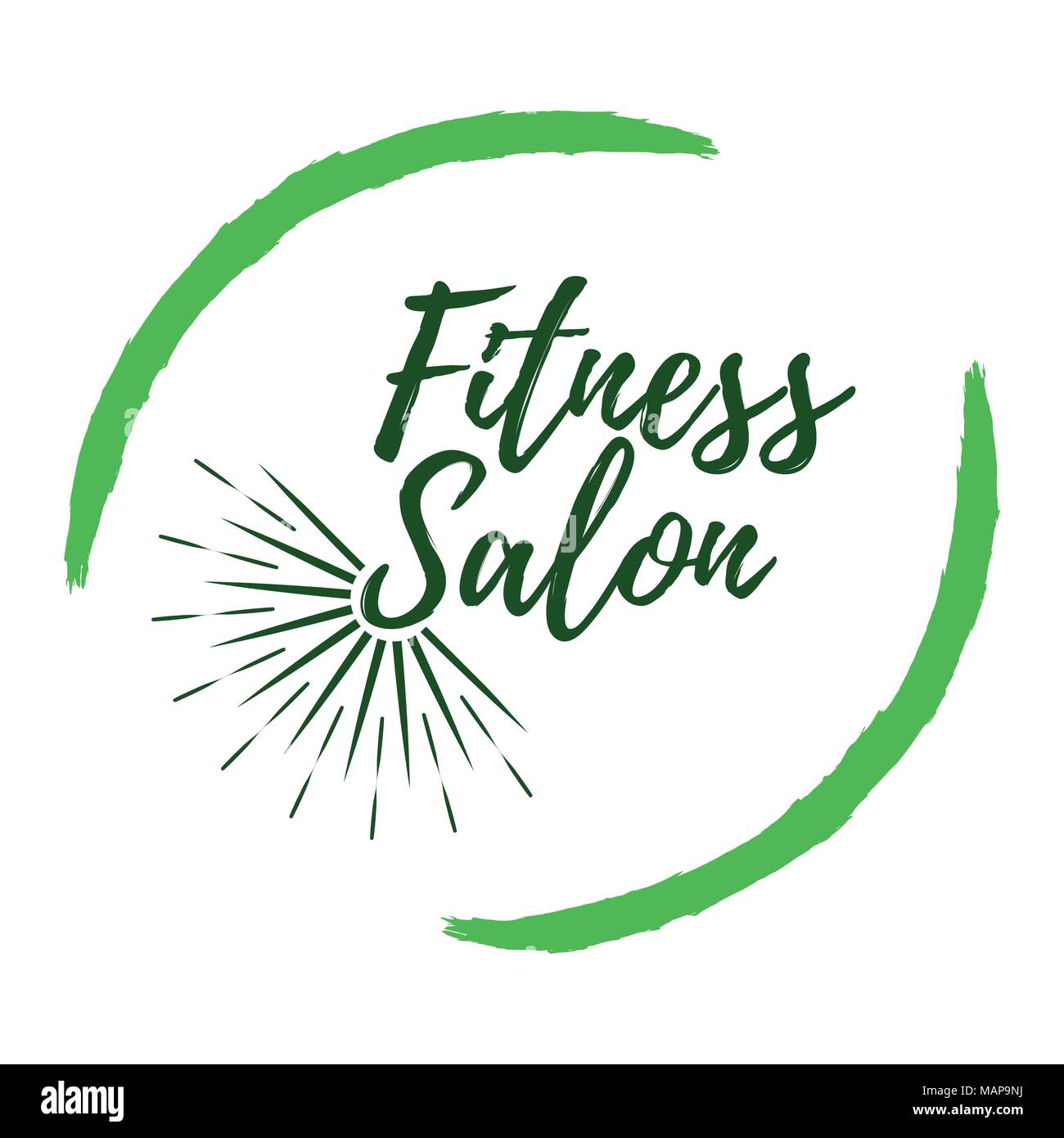 Fitness Salon label. Eco style und Wellness leben. Gesunder Lebensstil Abzeichen. Vector Illustration Symbol mit Sunburst. Stock Vektor