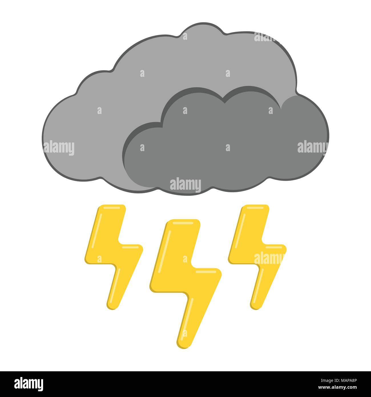 Donner mit Cloud-Symbol. Wetter label für Web auf weißem Hintergrund. Cartoon Vector Illustration. Stock Vektor