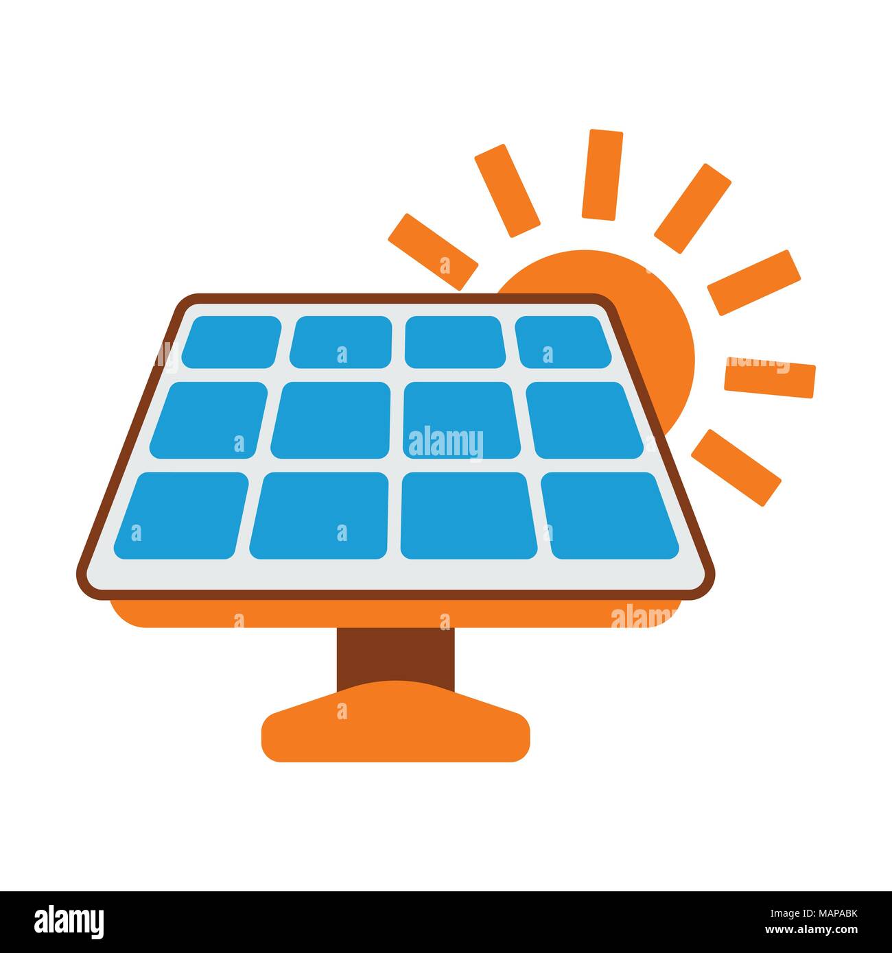 Solar Batterie Symbol. Sun Energy Label für Web auf weißem Hintergrund. Flache Vector Illustration. Stock Vektor
