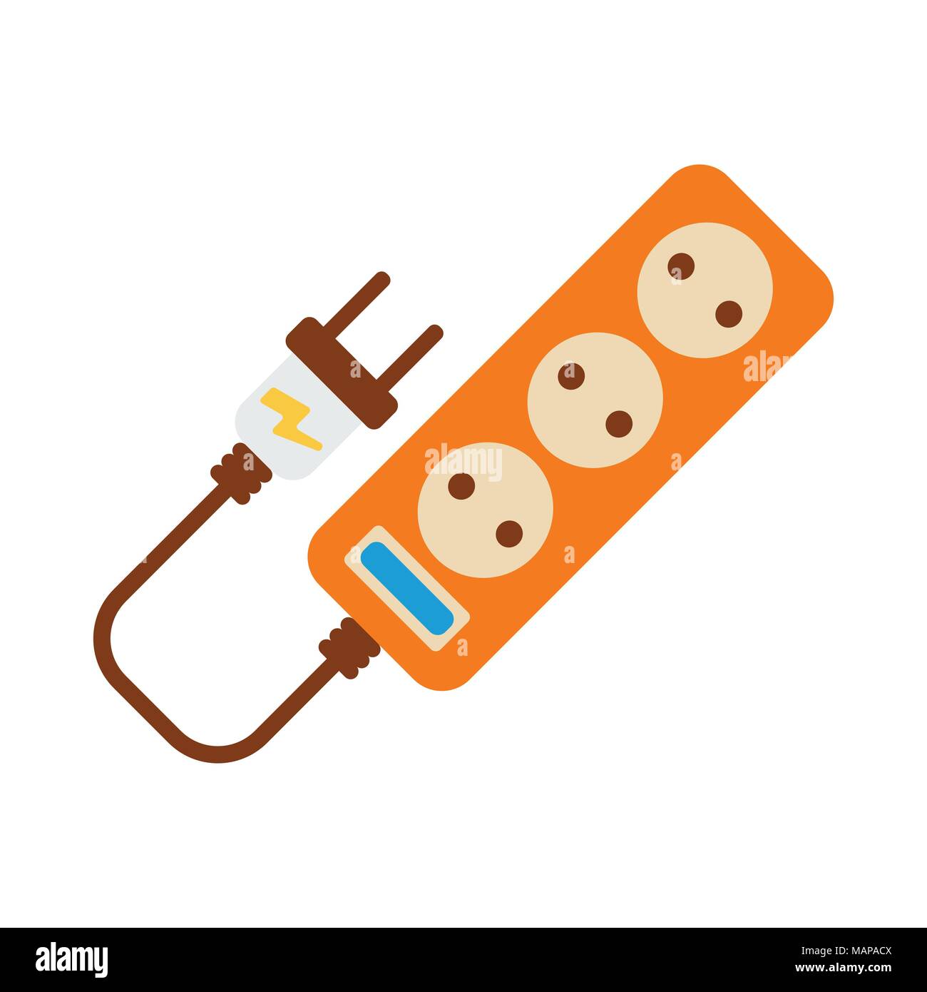 Verlängerungskabel Symbol. Energy Label für Web auf weißem Hintergrund. Flache Vector Illustration. Stock Vektor