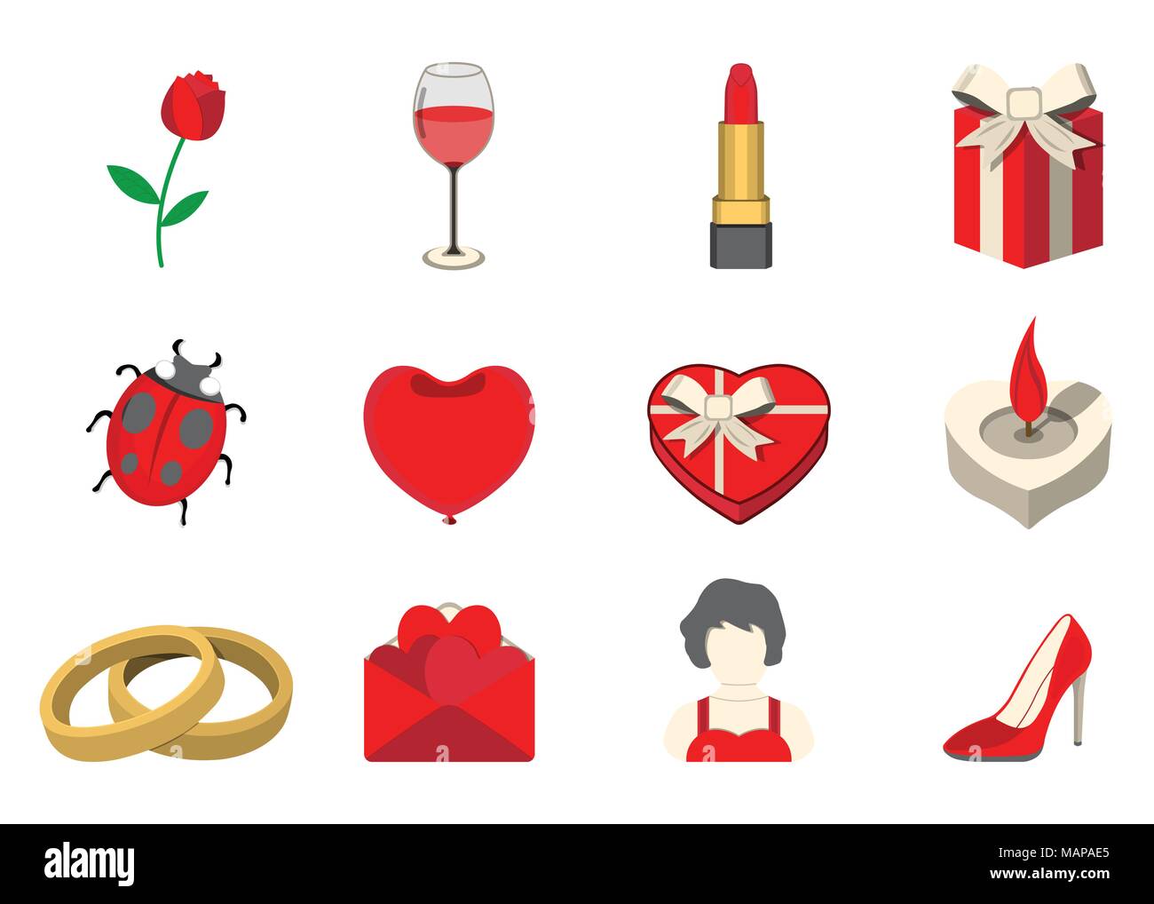 Einstellen der Liebe Symbol. Liebe und Geschenke für Web auf weißem Hintergrund. Flache Vector Illustration. Stock Vektor