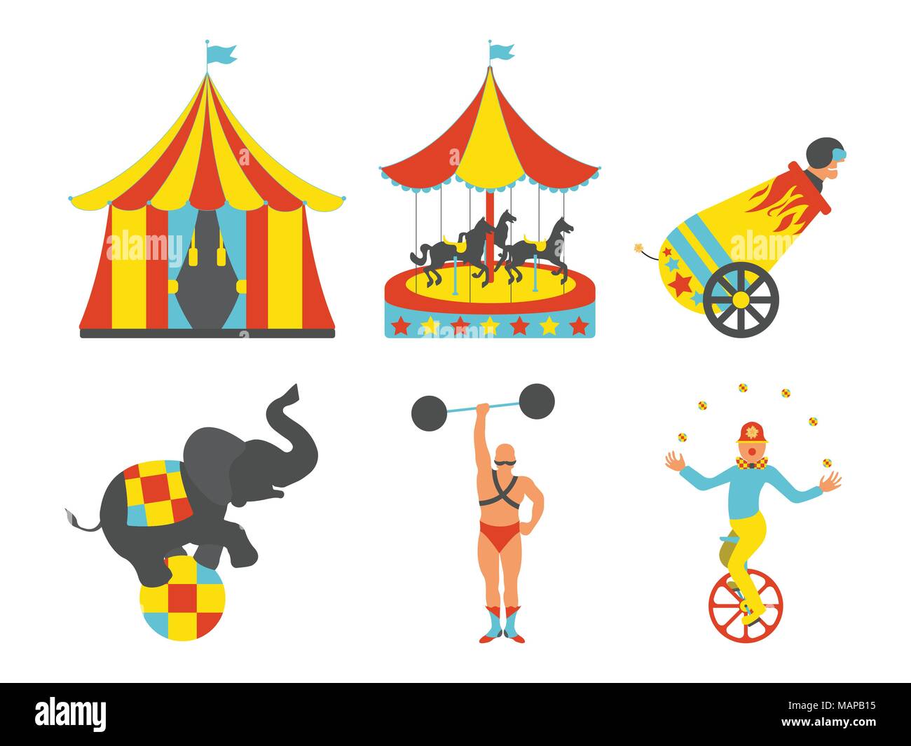 Satz von Circus Symbol. Vintage clip art. Vector Illustration. Stock Vektor
