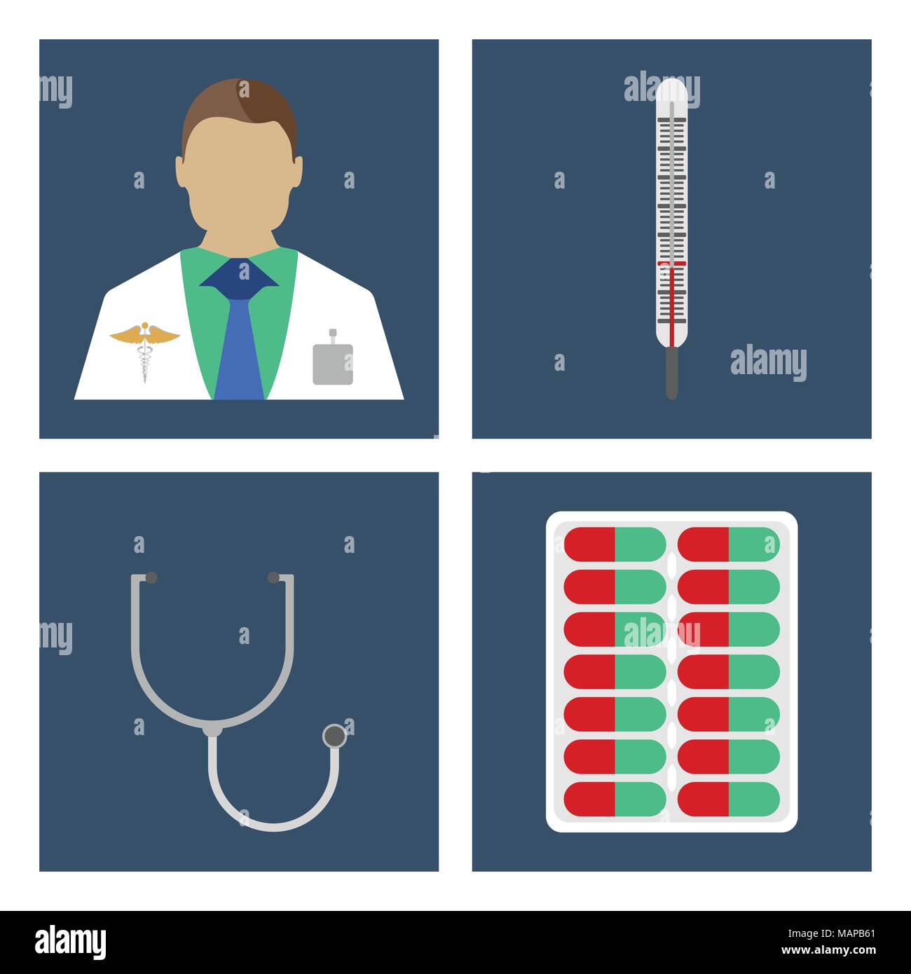 Arzt, Thermometer, stergoscope. Medizinischen Objekt Flachbild-Symbol. Vector Illustration Stock Vektor