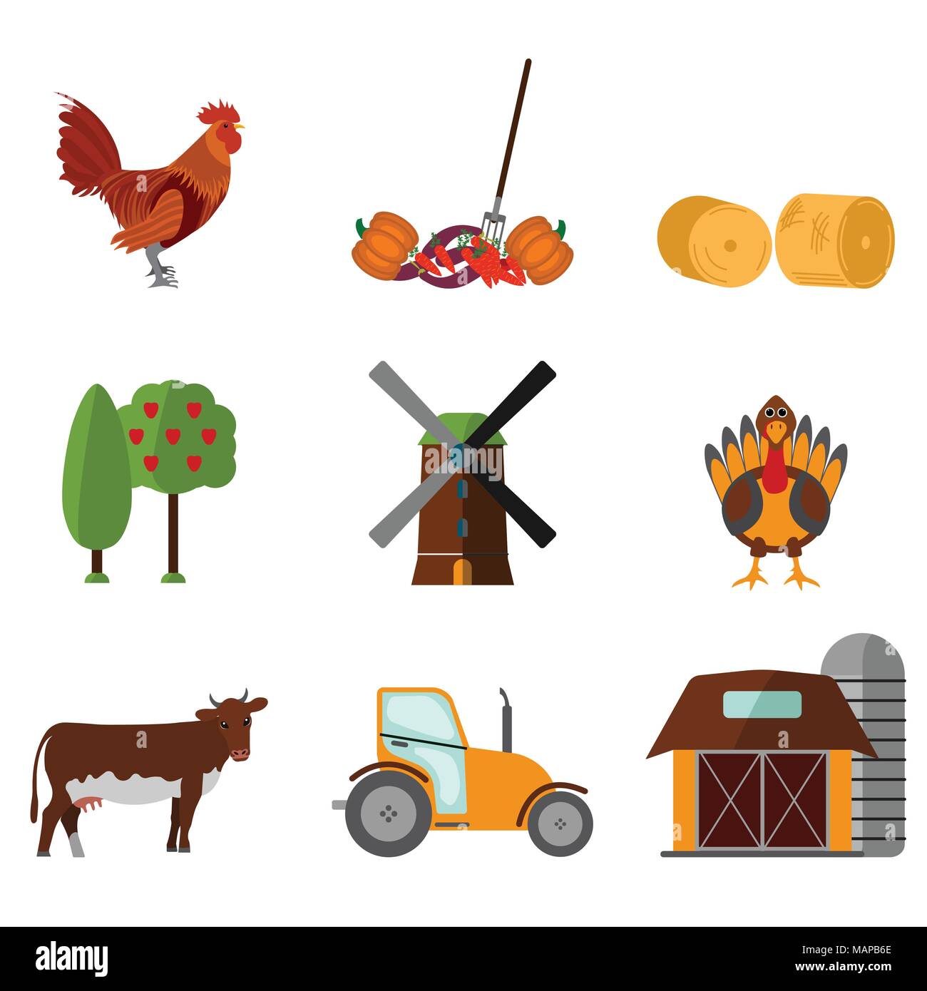 Cartoon flachbild Landwirtschaft Symbol und Zeichen. Vector Illustration Stock Vektor