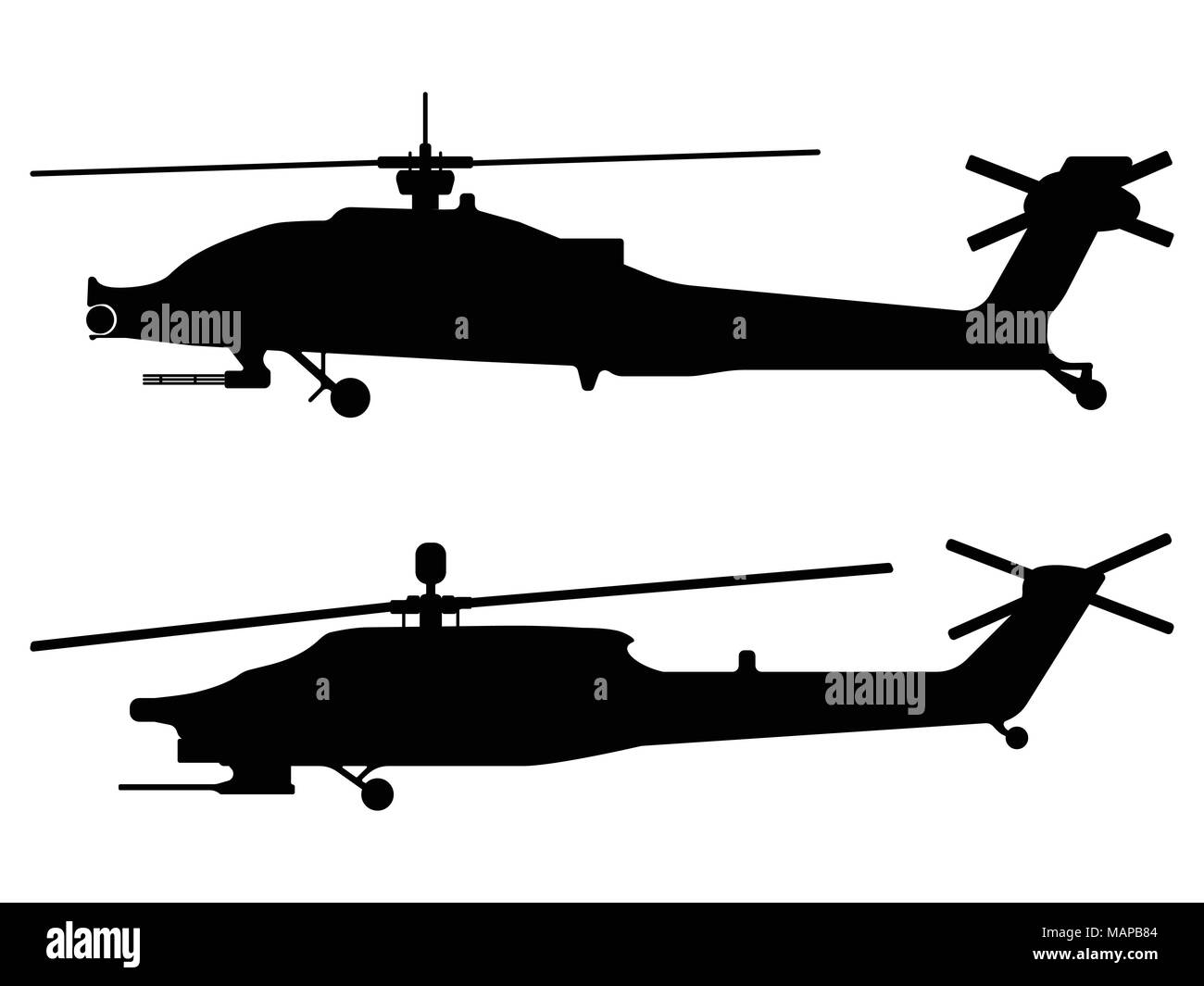Hubschrauber Silhouette. Militärische Ausrüstung Symbol. Vector Illustration. Stock Vektor