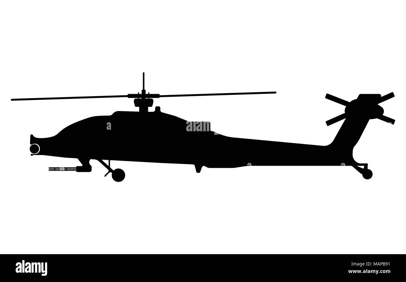 Hubschrauber Silhouette. Militärische Ausrüstung Symbol. Vector Illustration. Stock Vektor