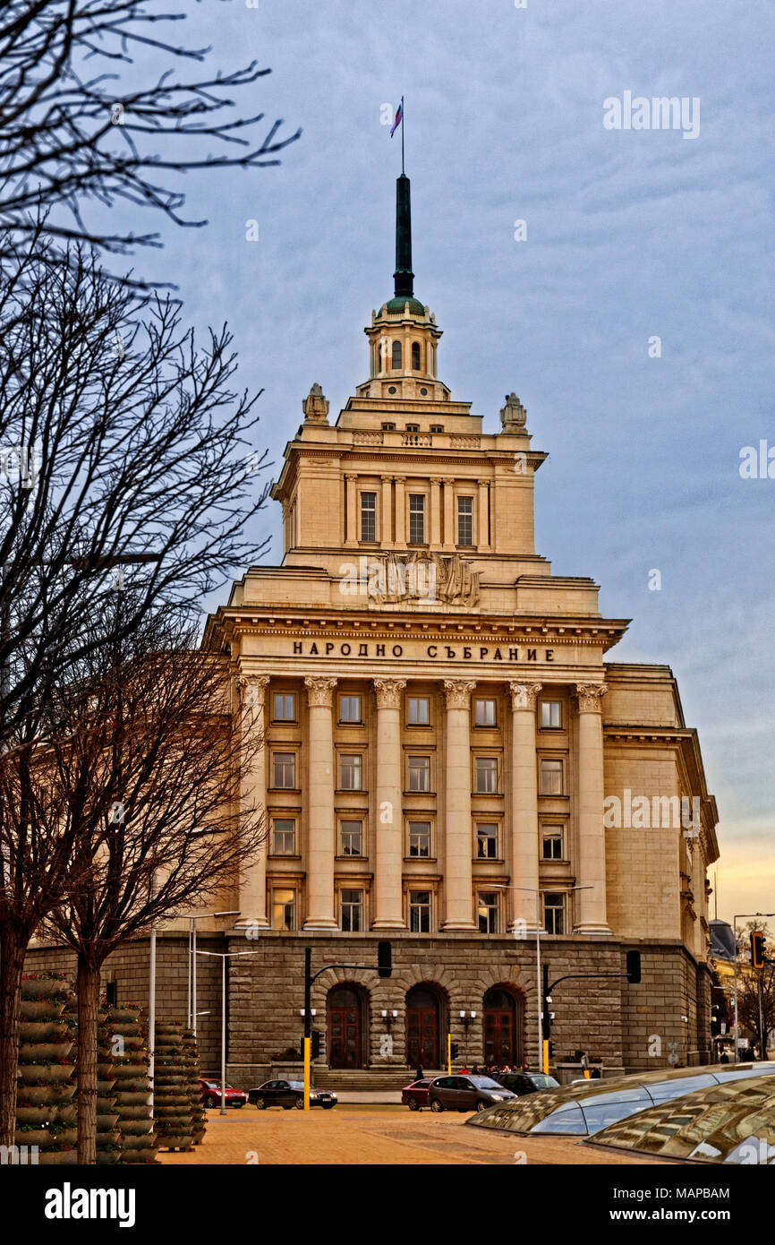 Bulgarische Nationalversammlung Gebäude im Stadtzentrum von Sofia, Bulgarien. Stockfoto