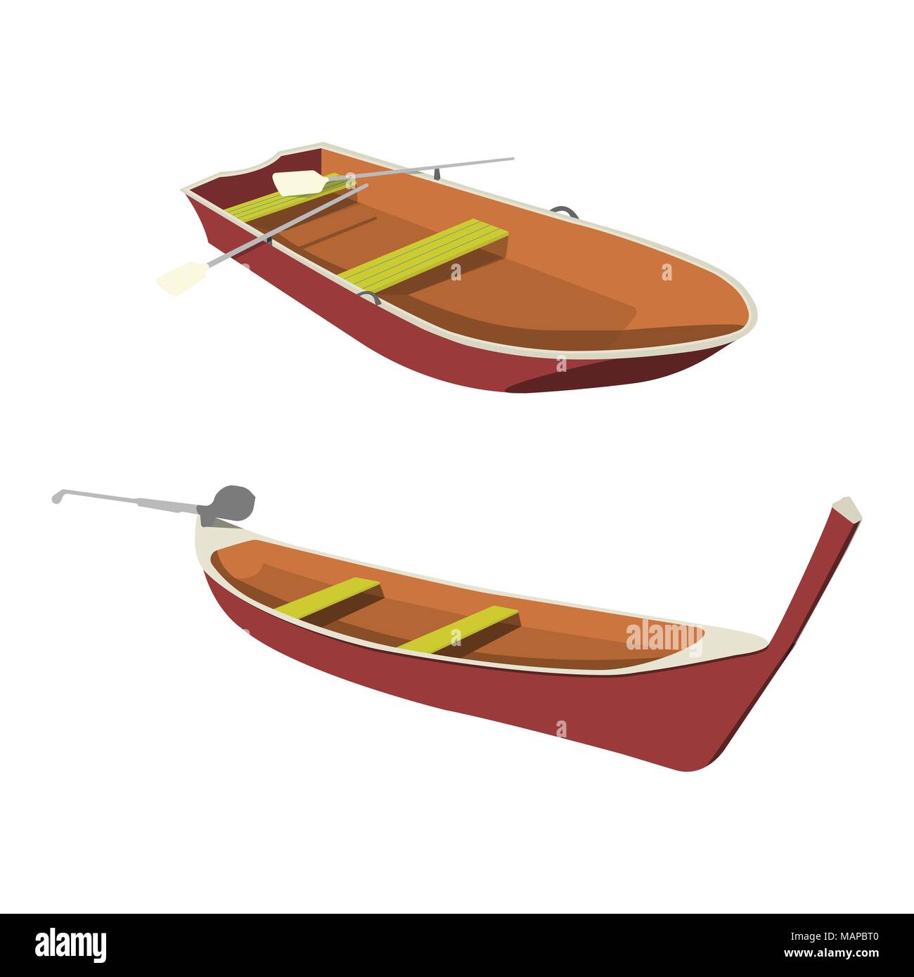 Boot und Pirogue Flachbild-Symbol. Cartoon Vector Illustration. Stock Vektor