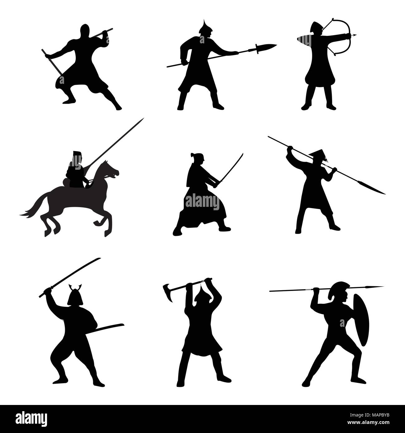 Der große Krieger Silhouette auf weißem Hintergrund. Isolierte Vector Illustration. Stock Vektor