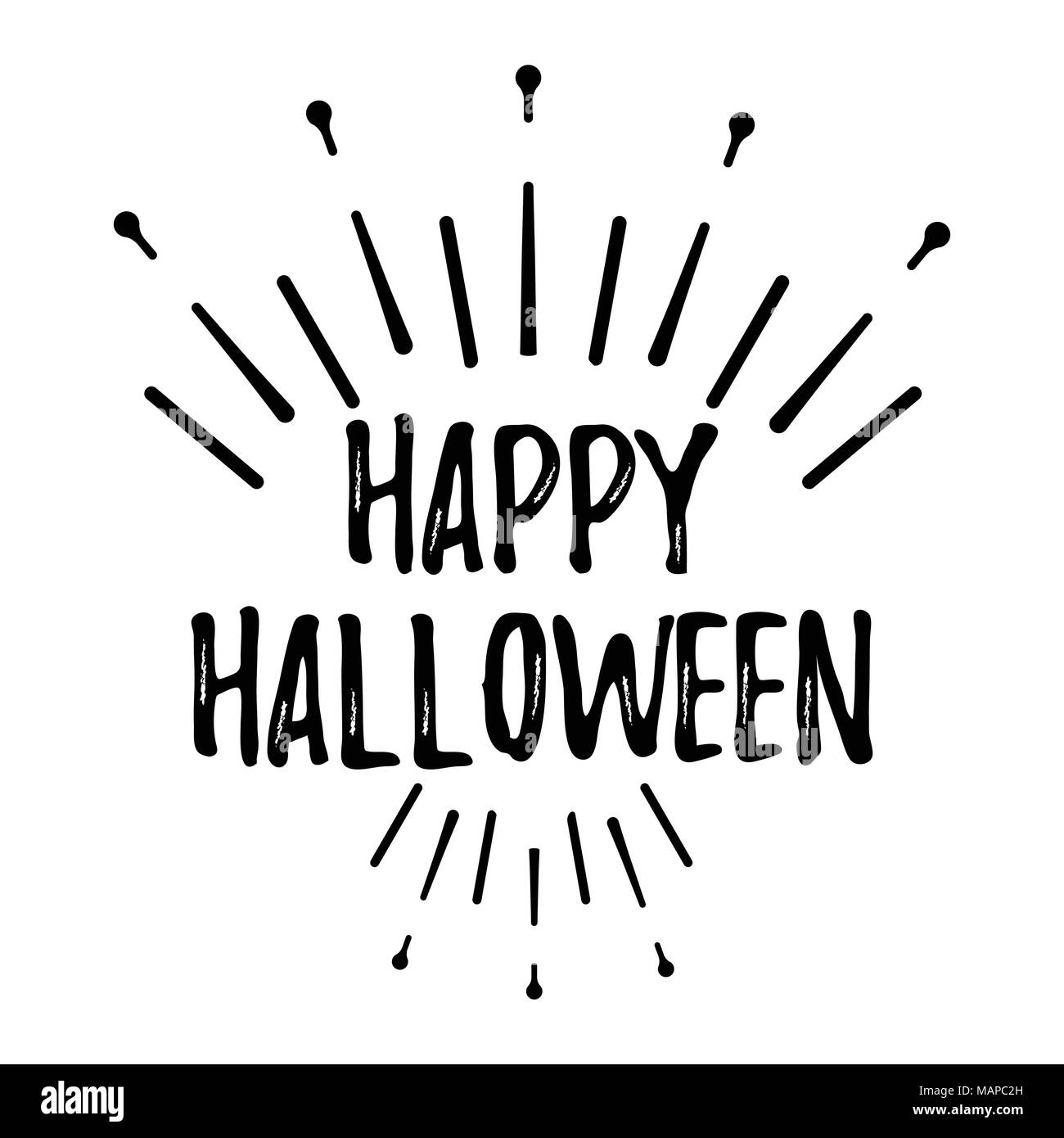 Happy Halloween Grußkarten mit Kalligrafischen Text. Halloween Poster und Banner auf weißen Hintergrund. Vector Illustration. Stock Vektor