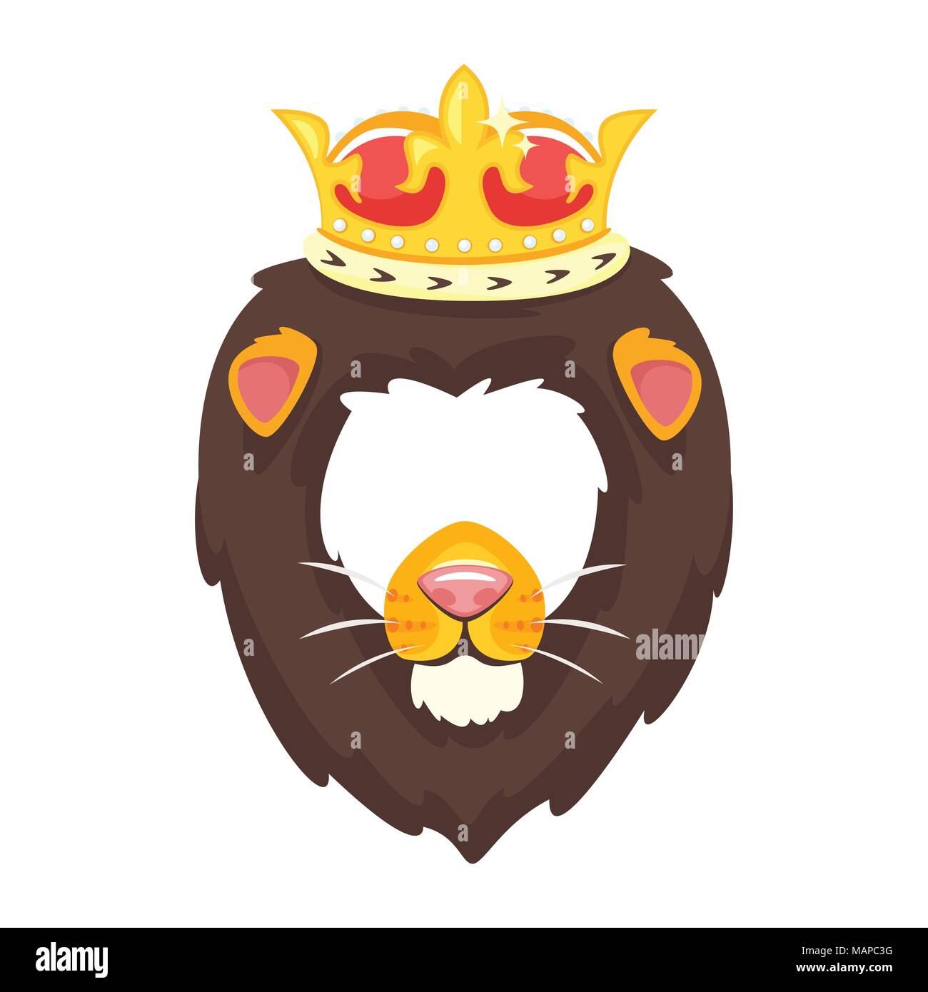 Vektor Cartoon Stil süß lion king Golden Royal Crown Tier Gesicht Element oder Karneval Maske. Deko Objekt für Ihr selfie foto und video chat Stock Vektor