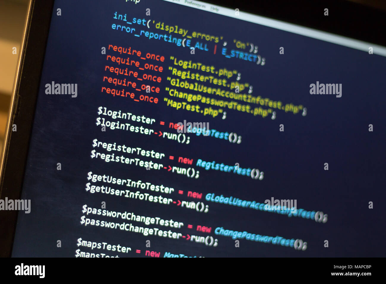 PHP-Code. Computer Quellcode. Abstrakte Bild der Web Developer. Die digitale Technologie moderne Hintergrund. Stockfoto