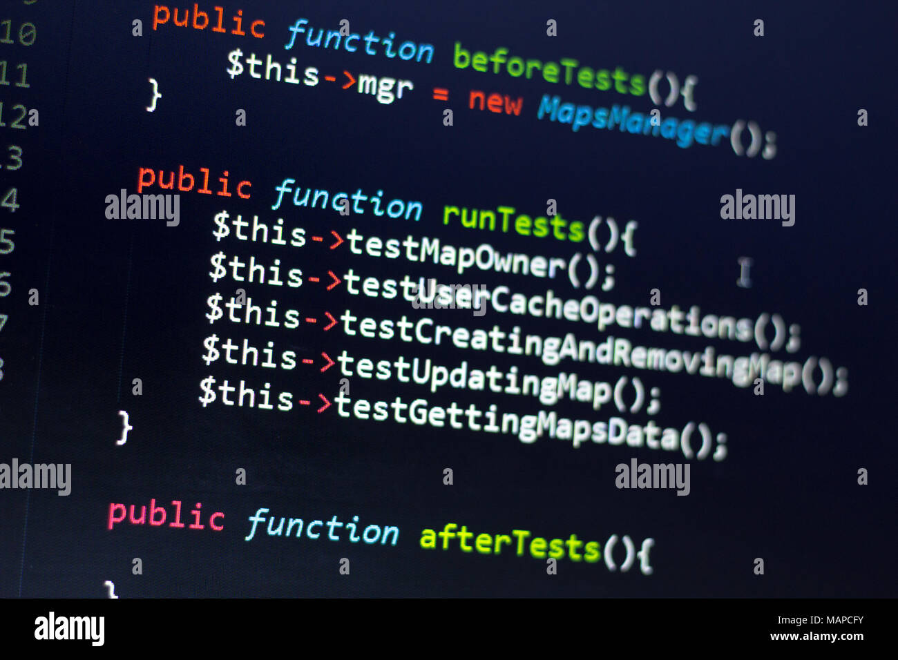 PHP-Code. Web Entwicklung. Stockfoto