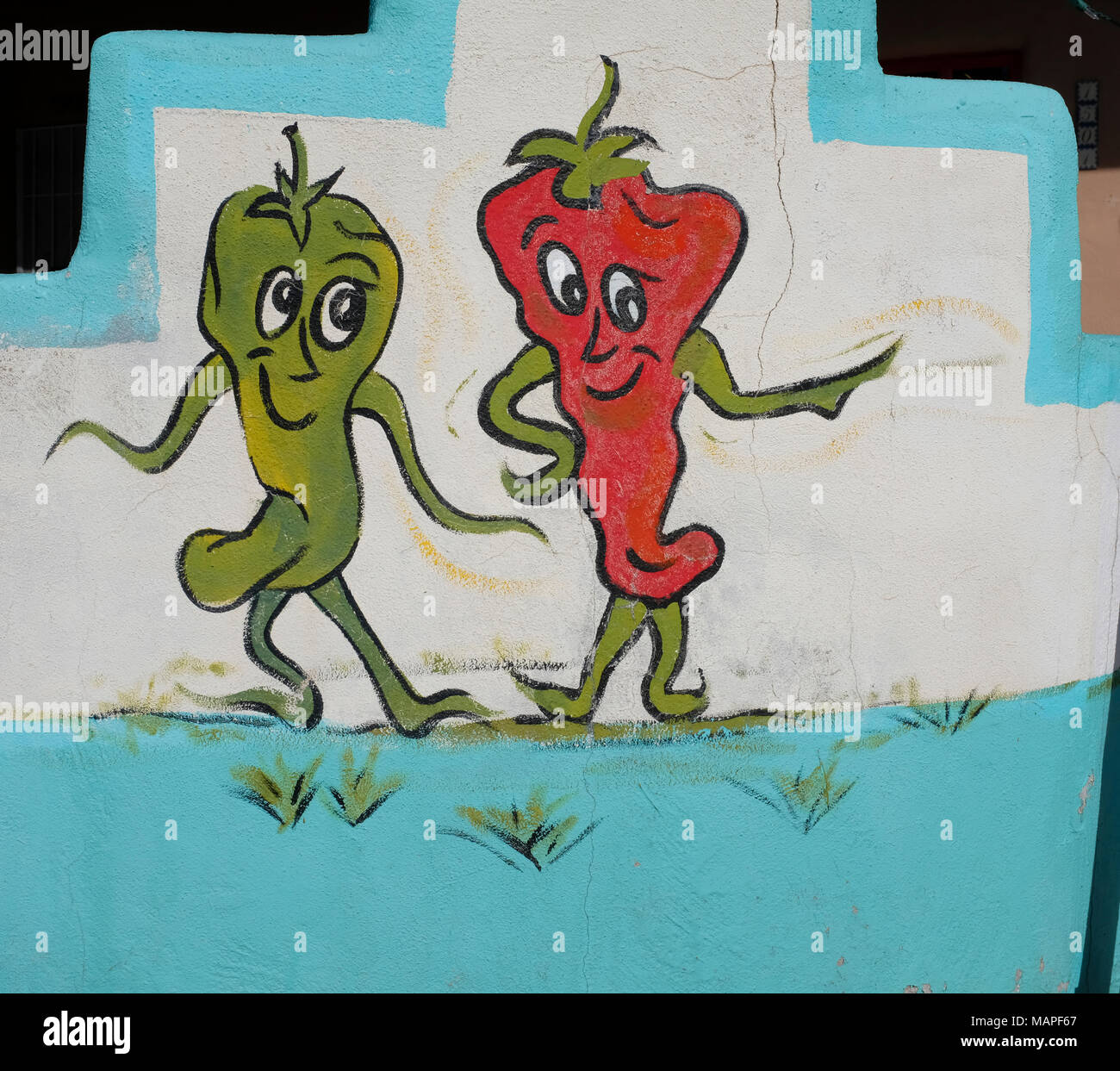 Rot und Grün Chile street art Stockfoto