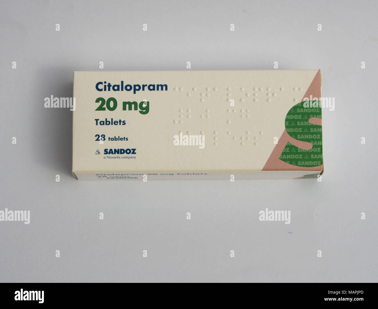 Eine Box von SSRI (selektive Serotonin-Wiederaufnahmehemmer) antidressant Medikation, Citalopram. Stockfoto