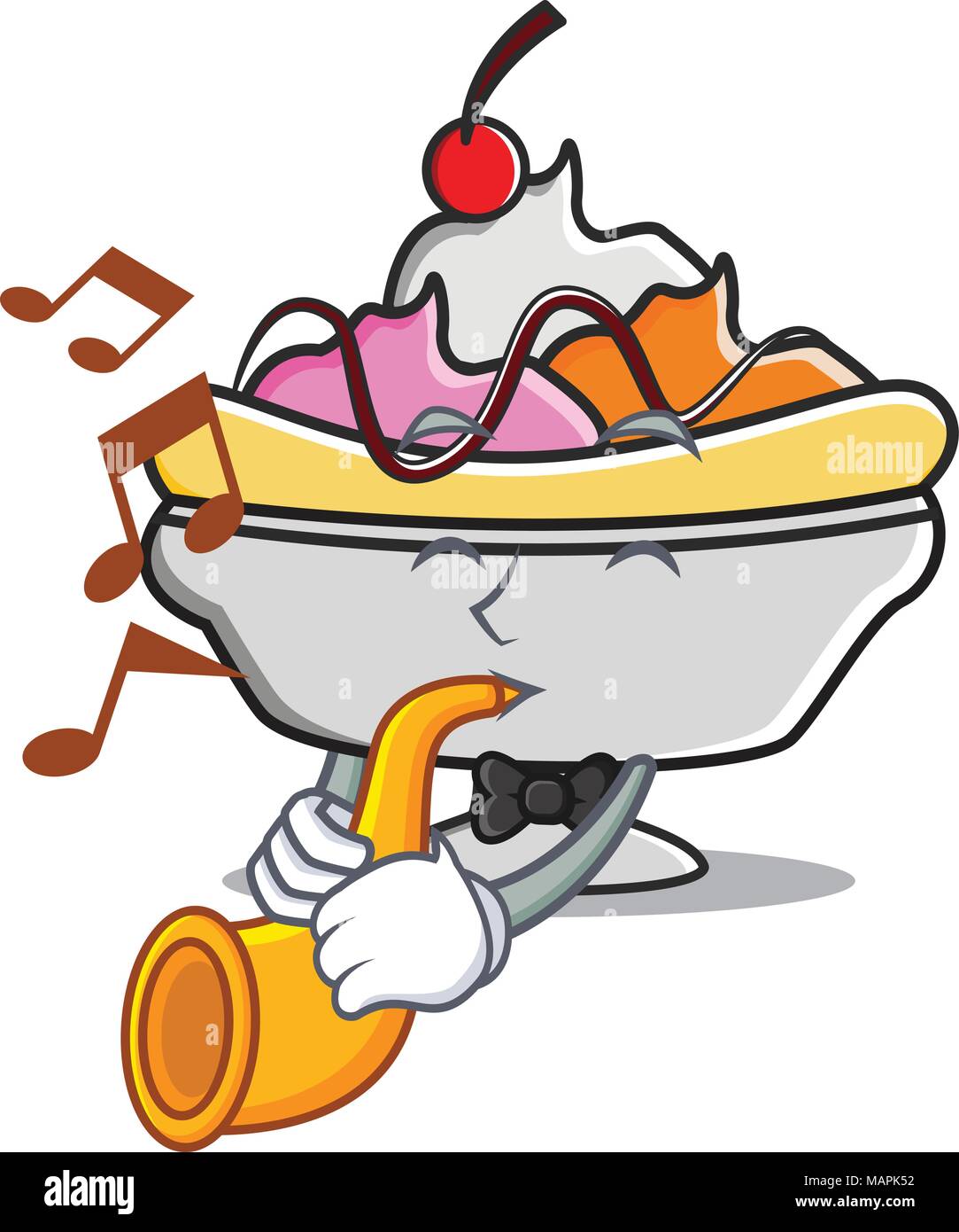 Trompete Banana Split Maskottchen Karikatur Stock Vektor
