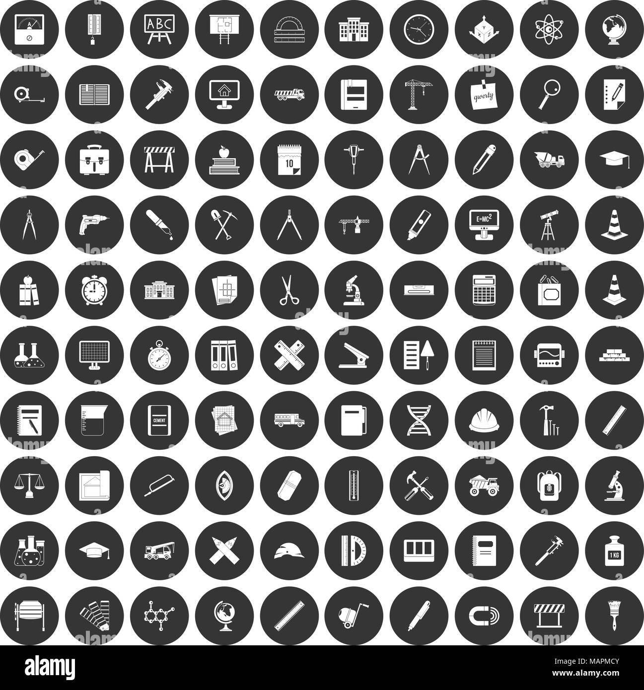 100 Kompass Icons Set schwarz Kreis Stock Vektor