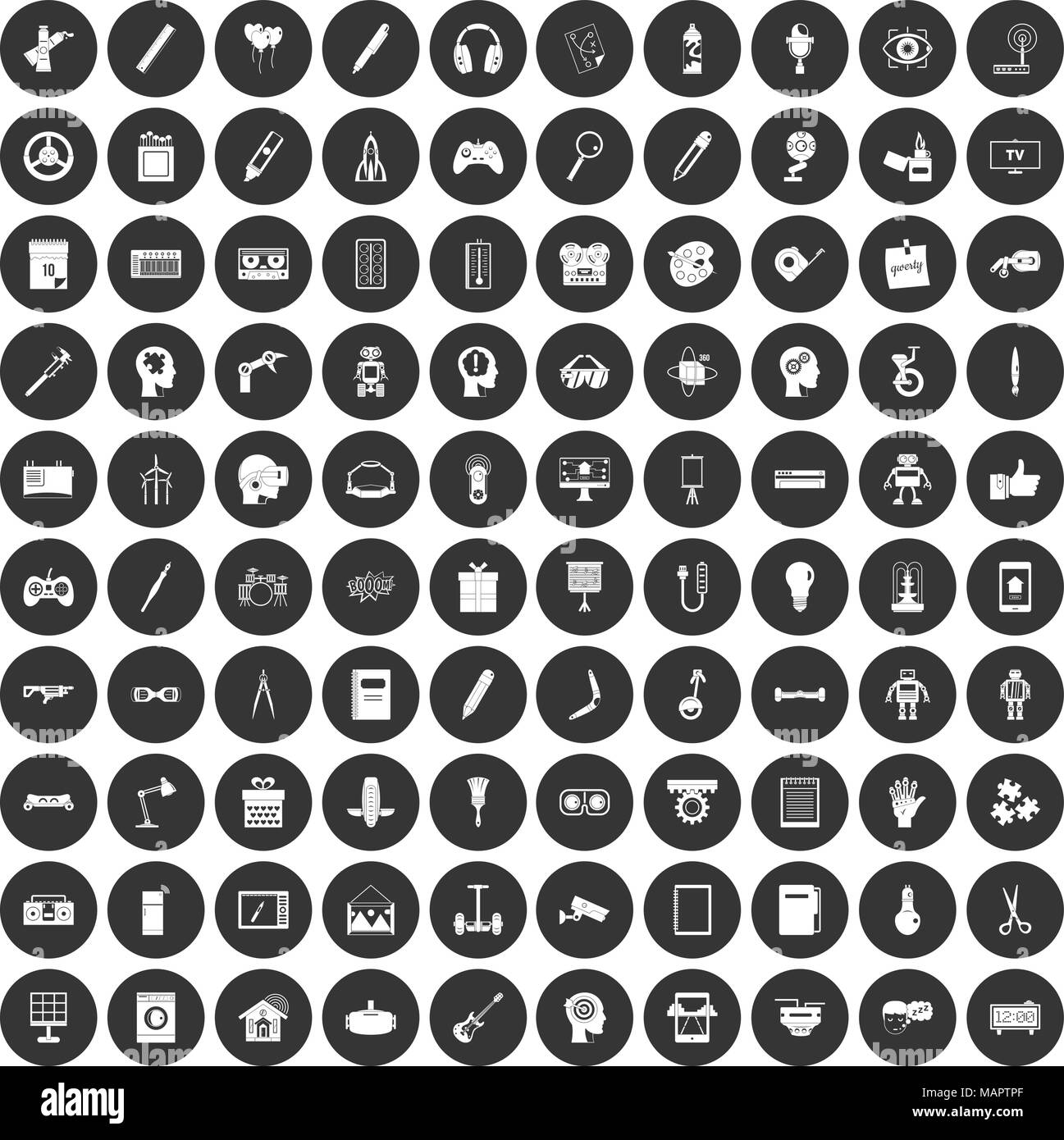 100 kreative Idee Icons Set schwarz Kreis Stock Vektor