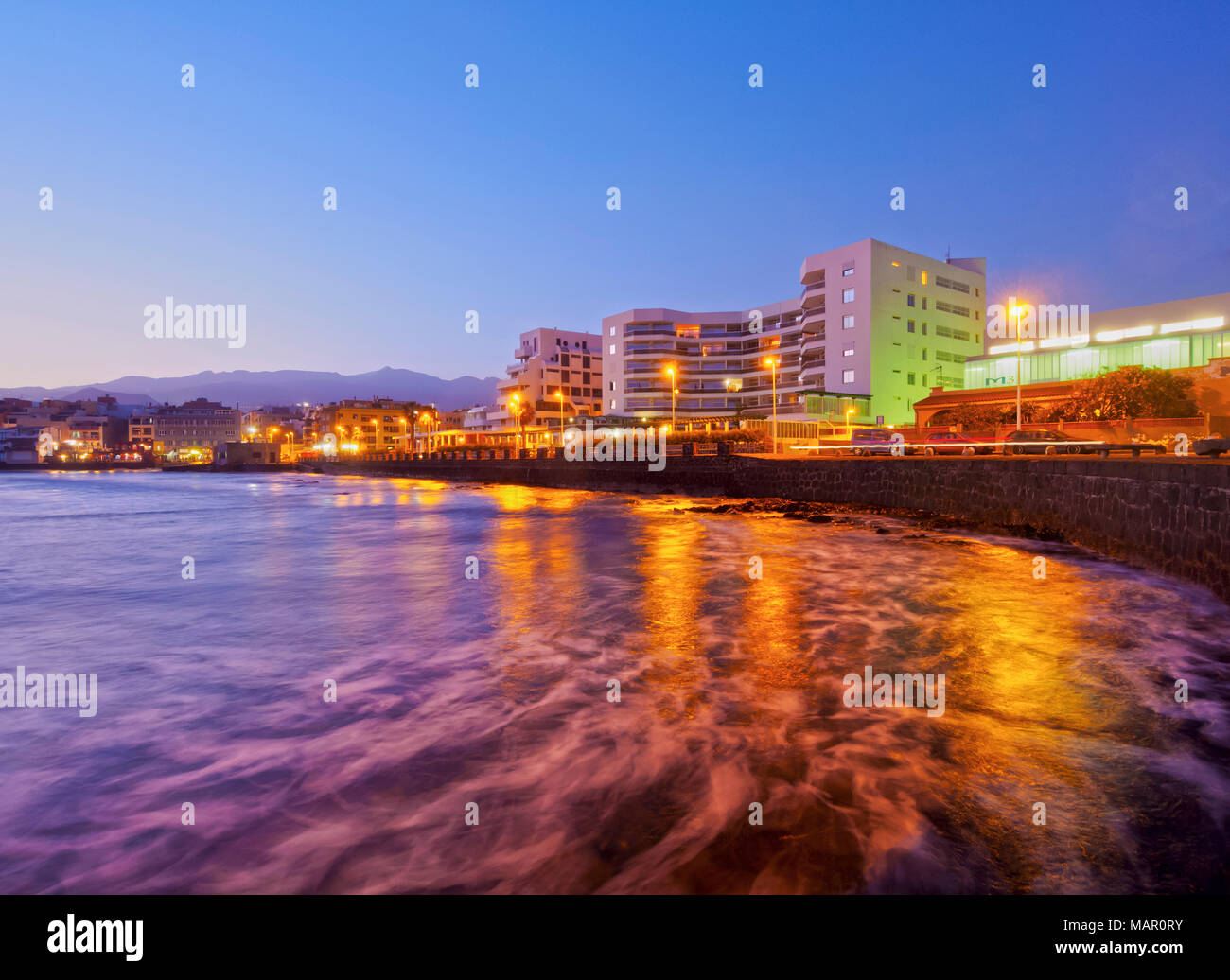 El Medano bei Dämmerung, Teneriffa, Kanarische Inseln, Spanien, Atlantik, Europa Stockfoto