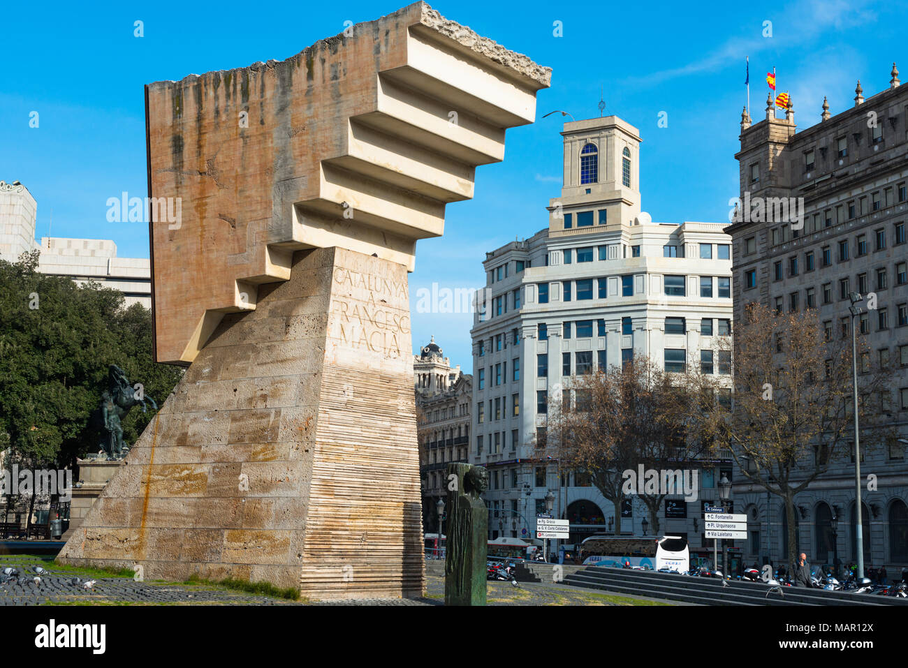 Francesc Macia Monument, das sich in der Nähe der Plaça de Catalunya in Barcelona, Katalonien, Spanien, Europa Stockfoto