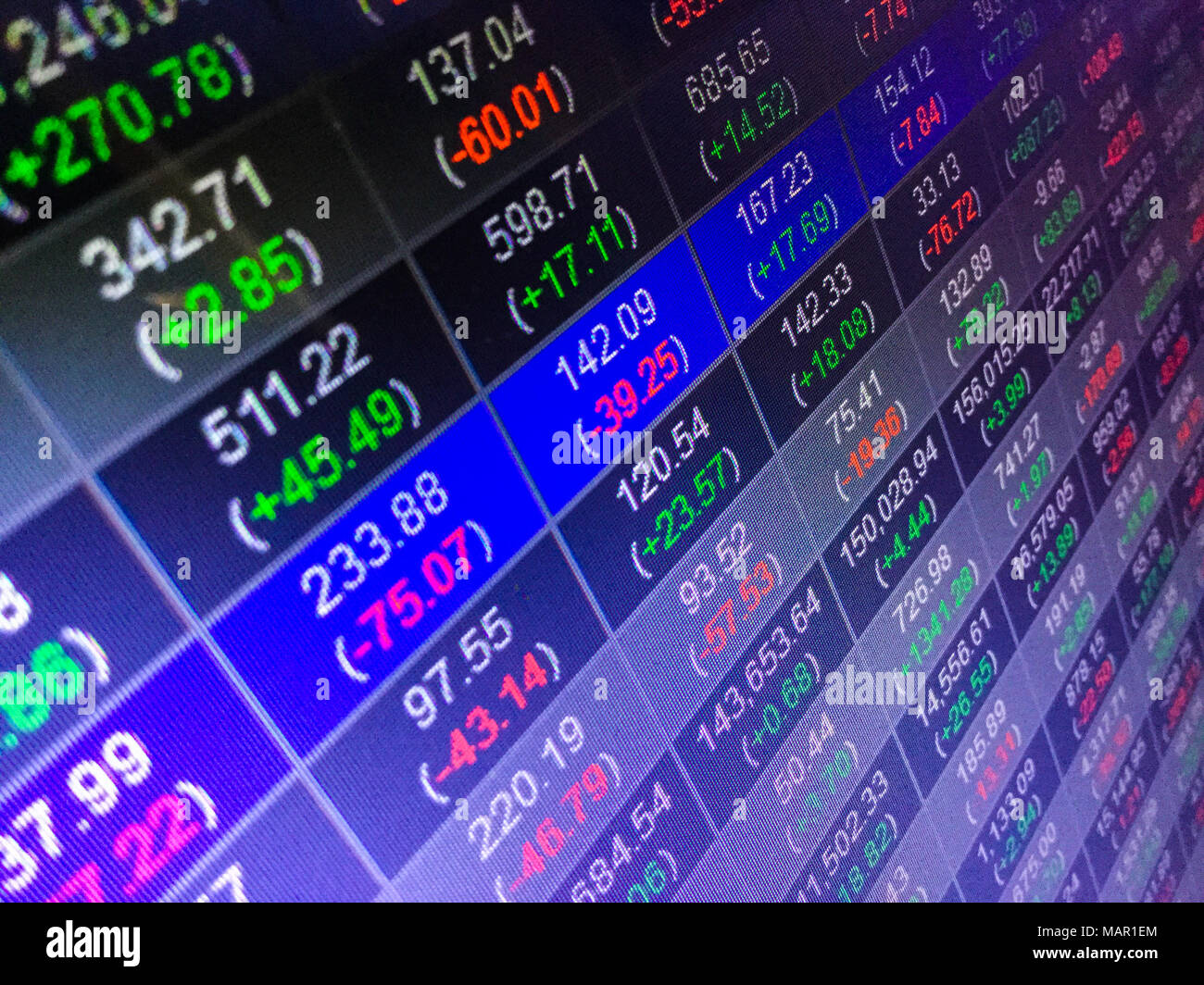 Börse display board Konzept Hintergrund Stockfoto