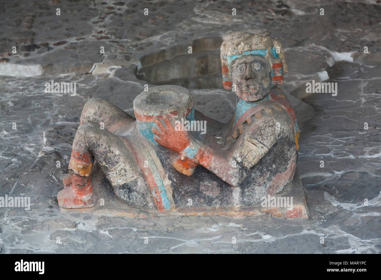 Chac-mool Skulptur, dating von ca. 1350 AD, Templo Mayor, Mexiko City, Mexiko, Nordamerika Stockfoto