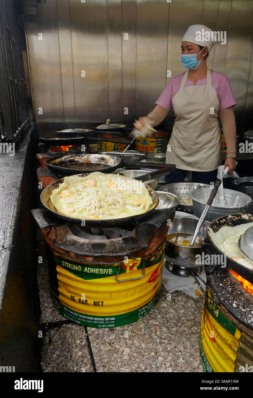 Banh Xeo 46A Restaurant in Ho-Chi-Minh-Stadt (Saigon), Vietnam. Bekannt gemacht von Anthony Bourdain in seiner TV-Serie. Stockfoto