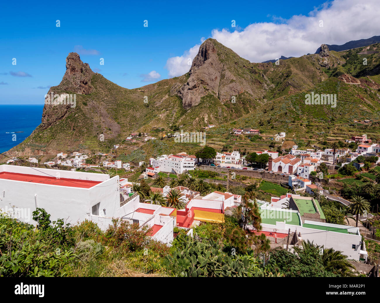 Taganana Dorf, Erhöhte Ansicht, Anaga, Teneriffa, Kanarische Inseln, Spanien, Atlantik, Europa Stockfoto