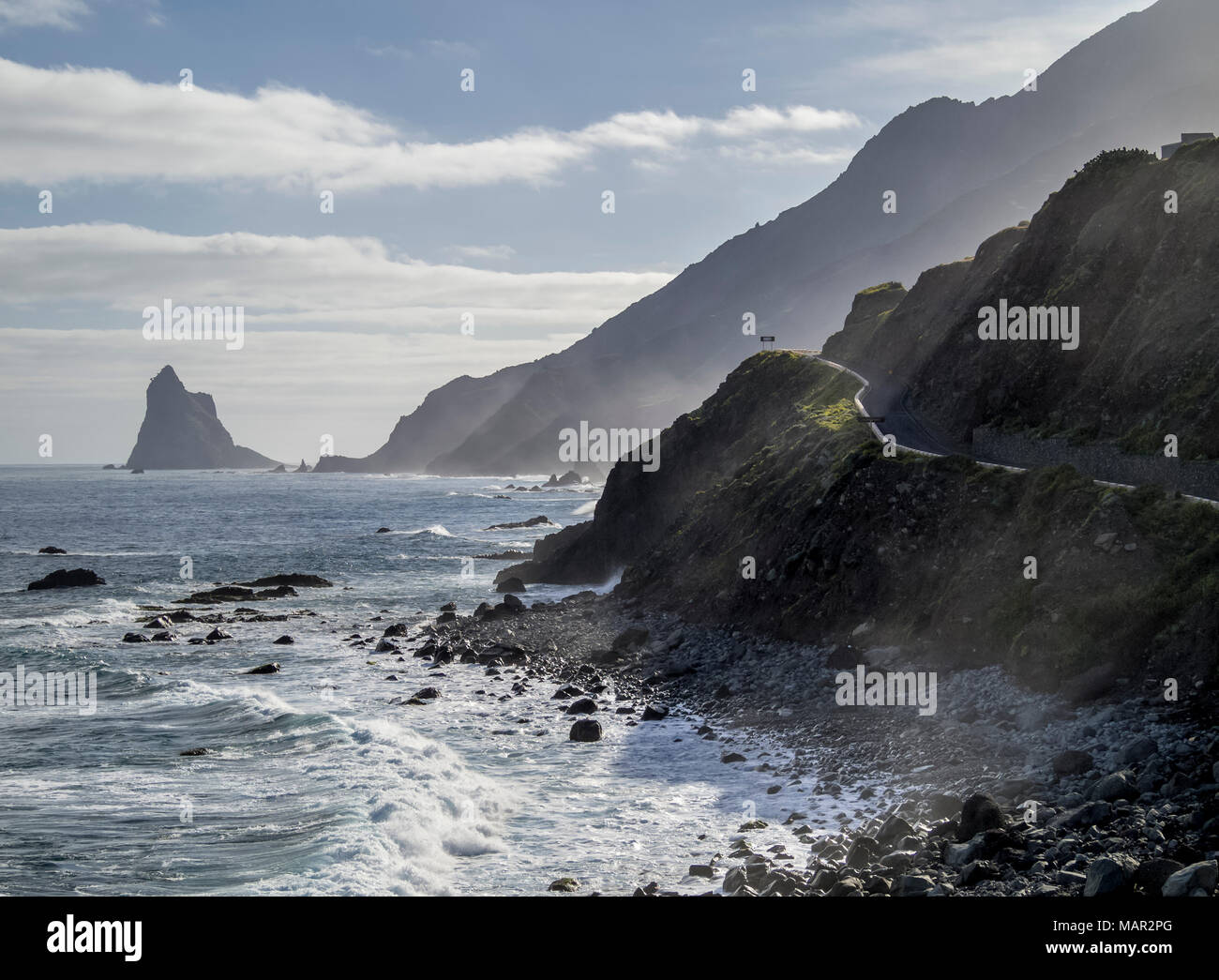Blick auf die Roques de Anaga, Anaga ländlichen Park, Teneriffa, Kanarische Inseln, Spanien, Atlantik, Europa Stockfoto