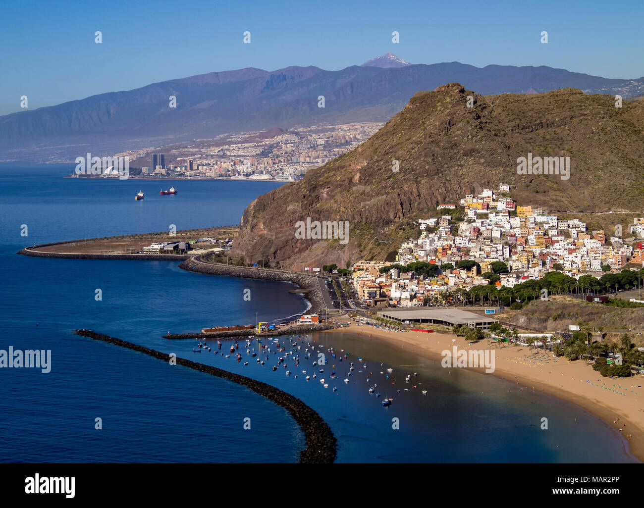 Las Teresitas Strand, Erhöhte Ansicht, San Andres, Teneriffa, Kanarische Inseln, Spanien, Atlantik, Europa Stockfoto