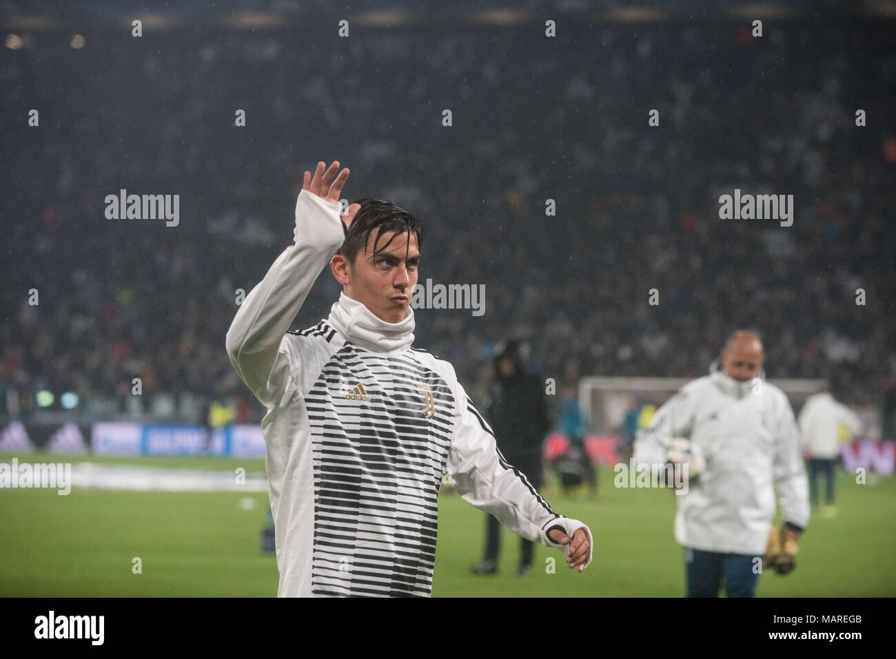 Turin, Italien. 03 Apr, 2018. Paulo Dybala während der Champions League Spiel FC Juventus vs Real Madrid. Real Madrid gewann 0-3 bei der Allianz Stadion, in Turin, Italien 3 2018 Credit: Alberto Gandolfo/Pacific Press/Alamy leben Nachrichten Stockfoto