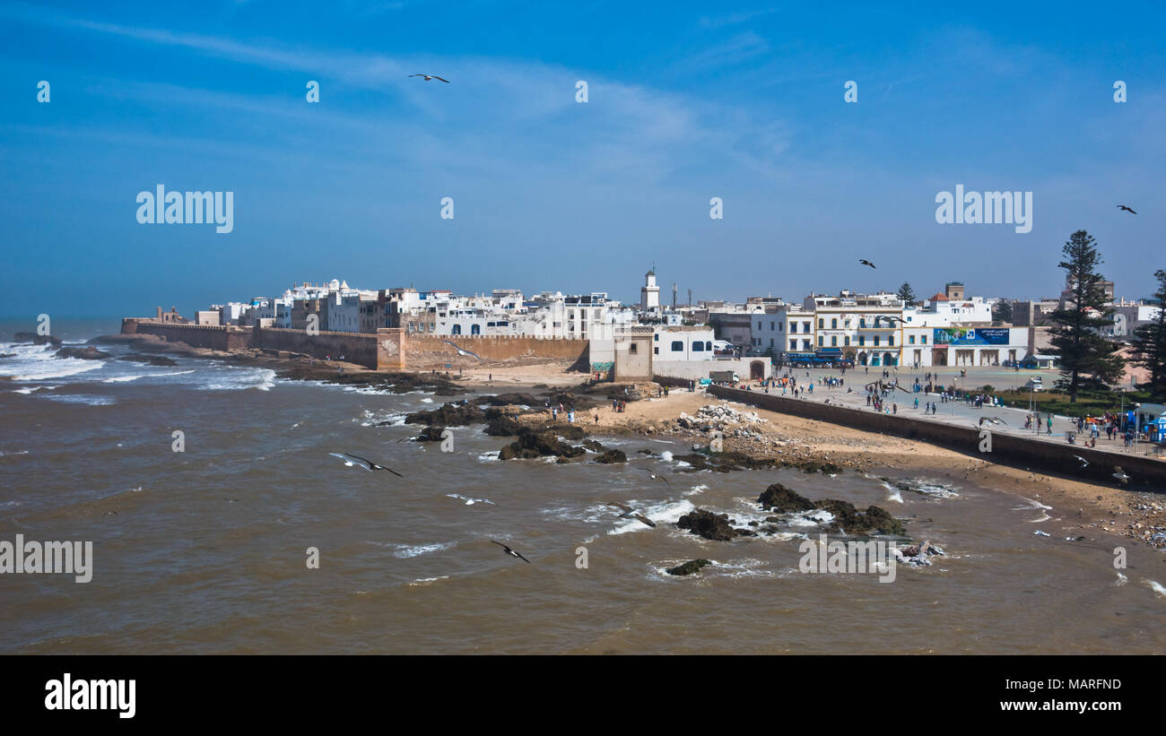 Essaouira Antenne Panoramablick Stadtbild Blick auf die alte Stadt an der Küste des Atlantik in Marokko Stockfoto