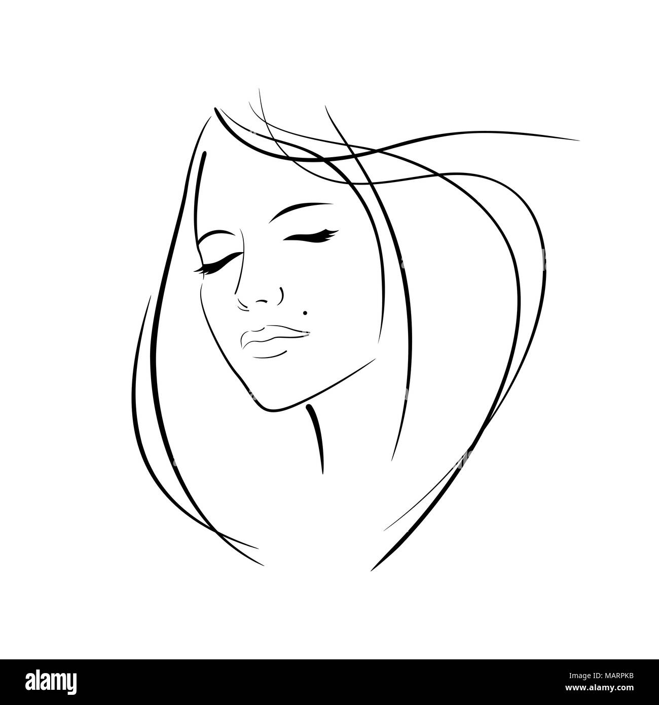 Mädchen Kopf Abbildung. Auge, Ohr, Haare, Lippen, Hals Stock Vektor