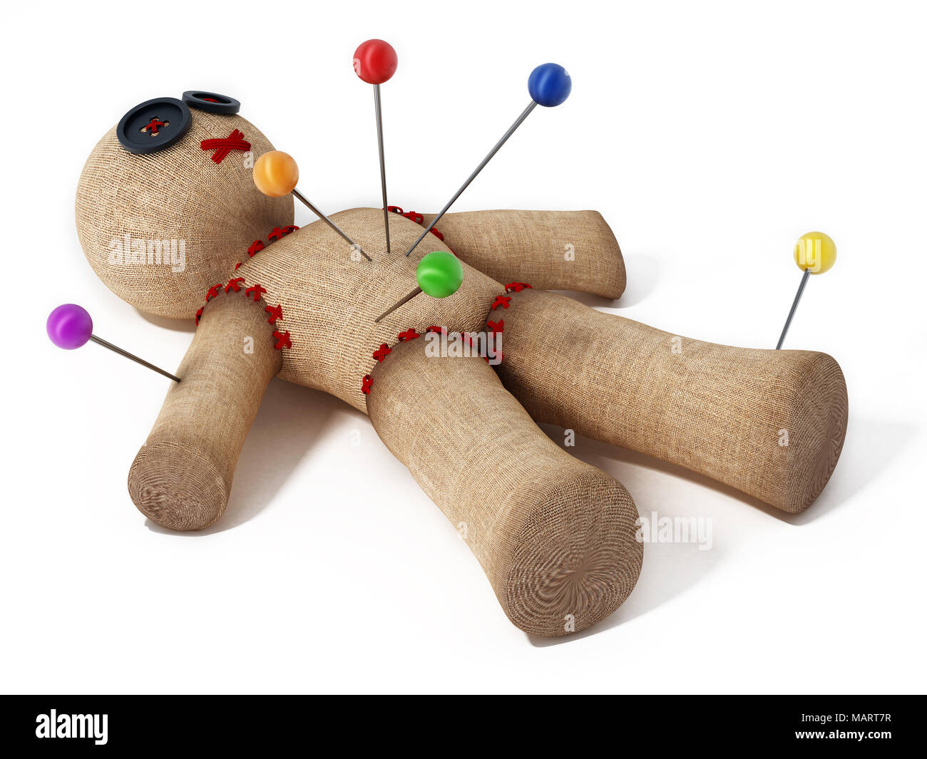 Voodoo Puppe mit Nadeln auf weißem Hintergrund Stockfotografie - Alamy