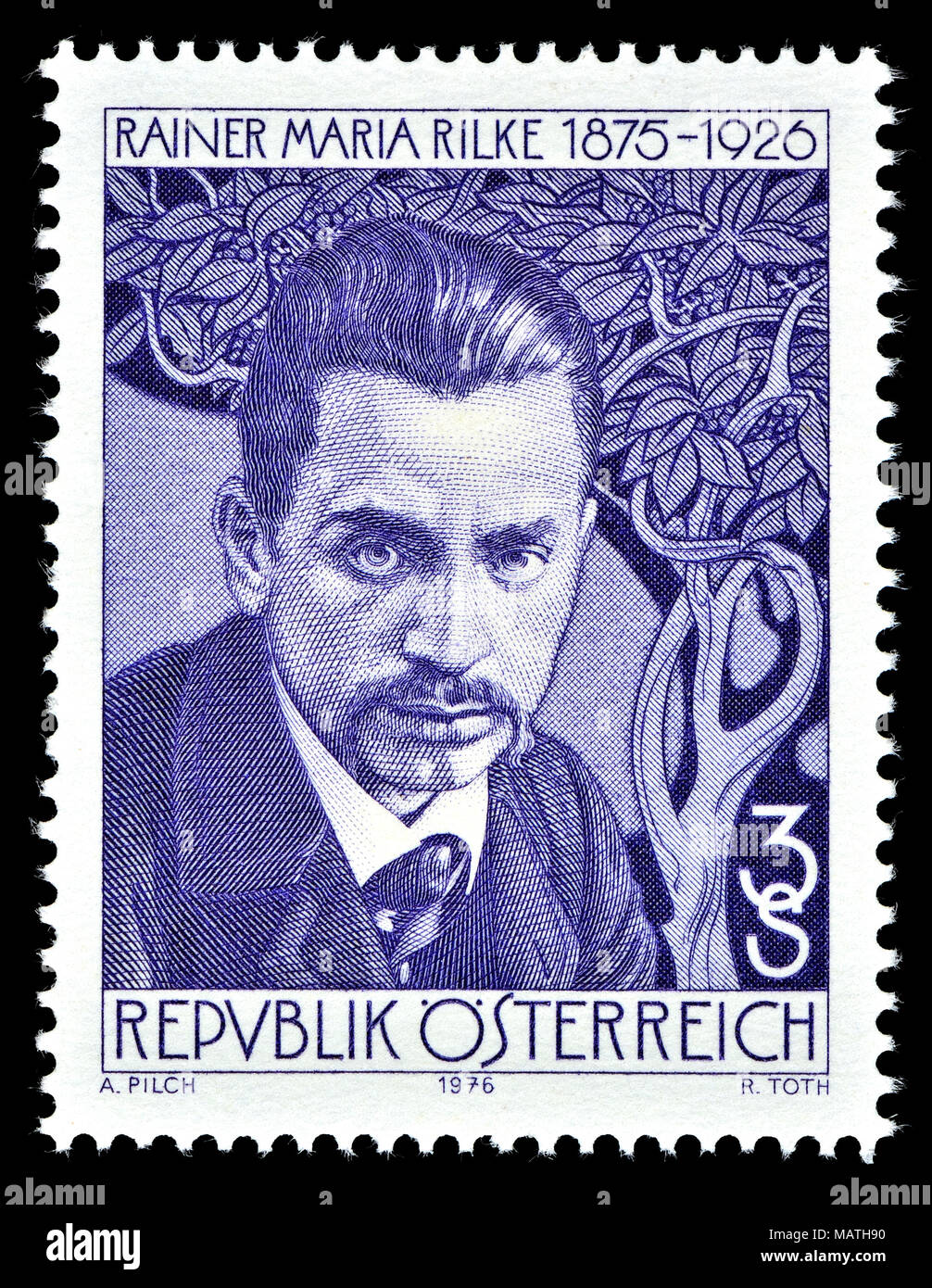 Österreichische Briefmarke (1976): Rainer Maria Rilke (1875-1926), Dichter und Romancier Bohemian-Austrian Stockfoto