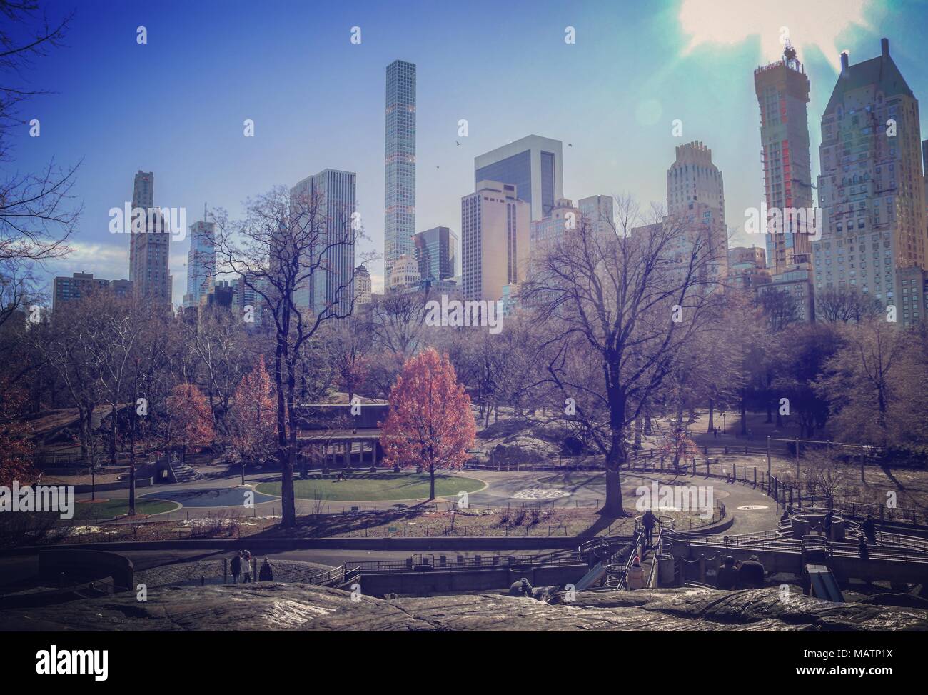 Sonnenaufgang im Central Park, New York City Stockfoto