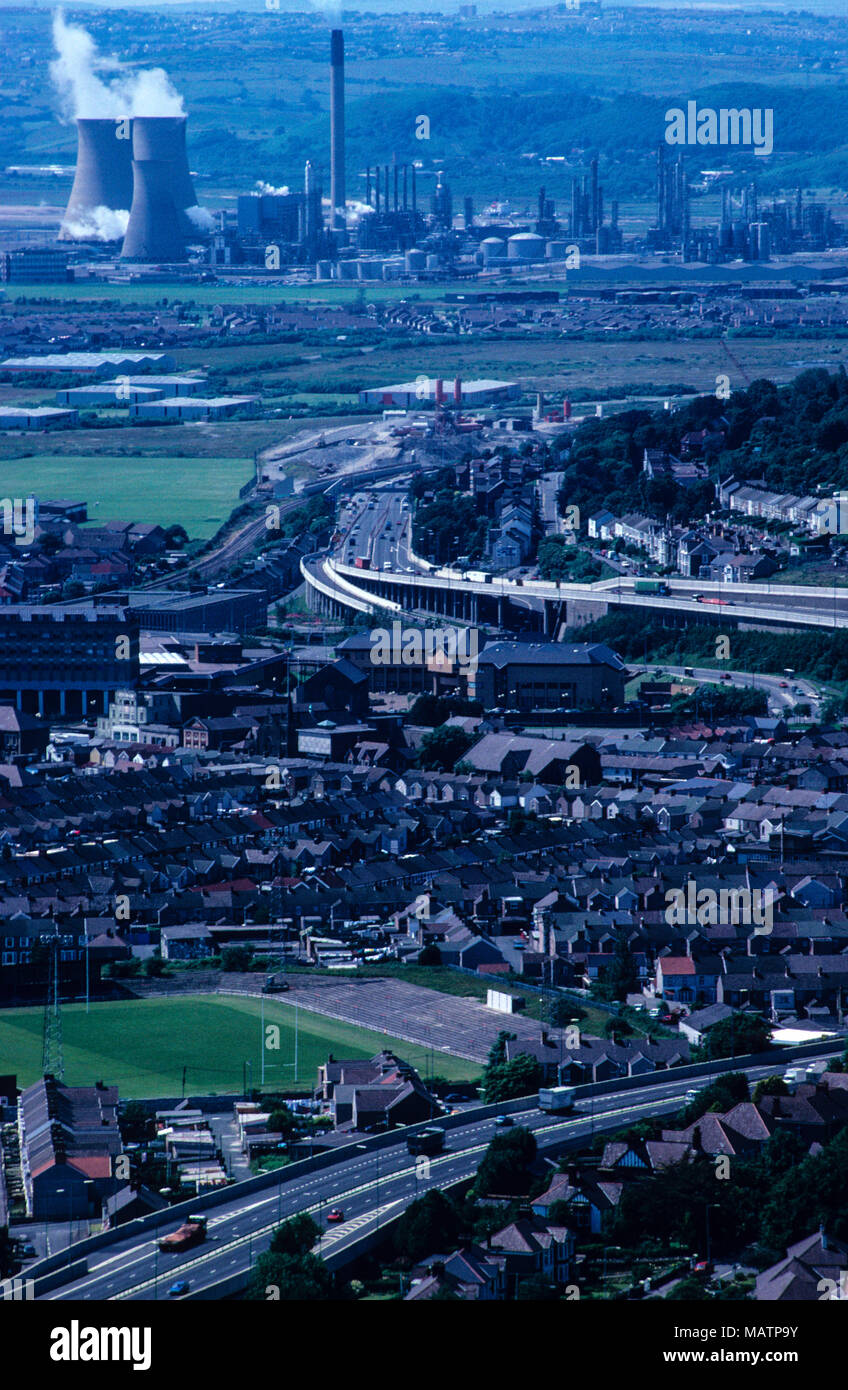 Von der Autobahn M4, Port Talbot, Gwent, Wales, UK, GB. Stockfoto