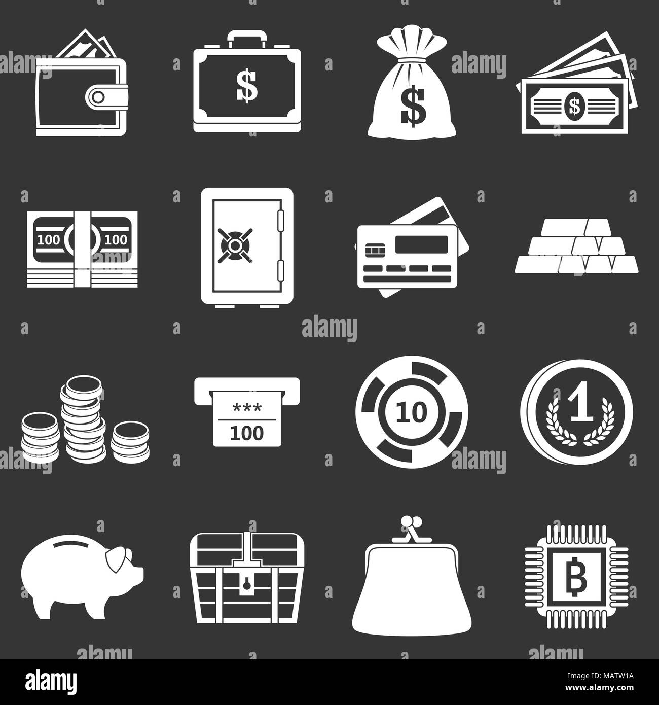 Verschiedene geld Icons Set grau Vektor Stock Vektor