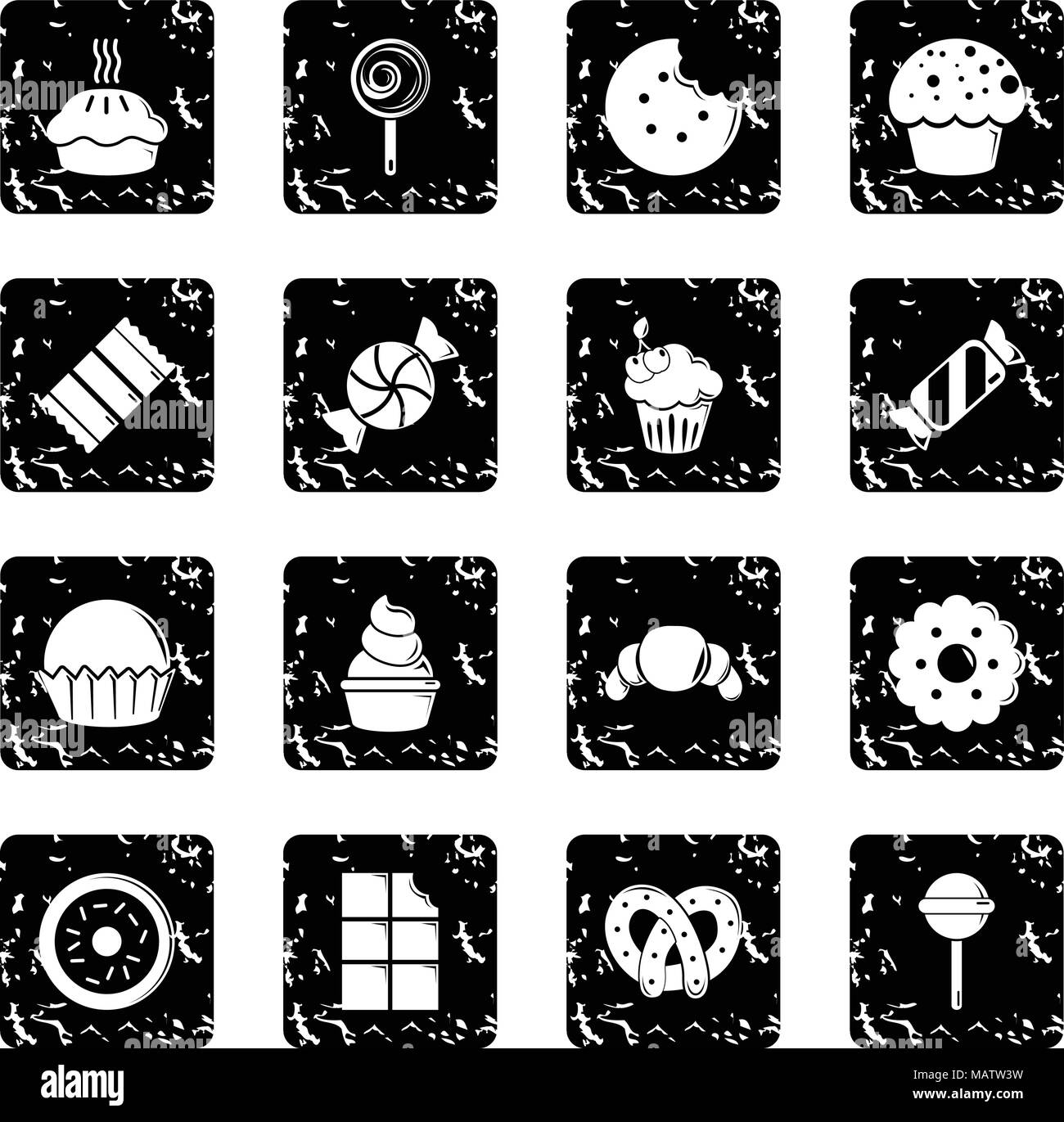 Süßigkeiten Süßigkeiten Kuchen Icons Set grunge Vektor Stock Vektor