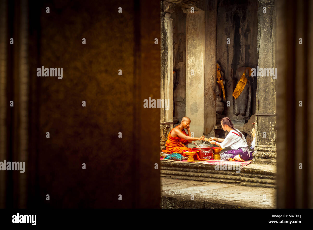 Asien, Kambodscha, Angkor Wat, Priester Stockfoto