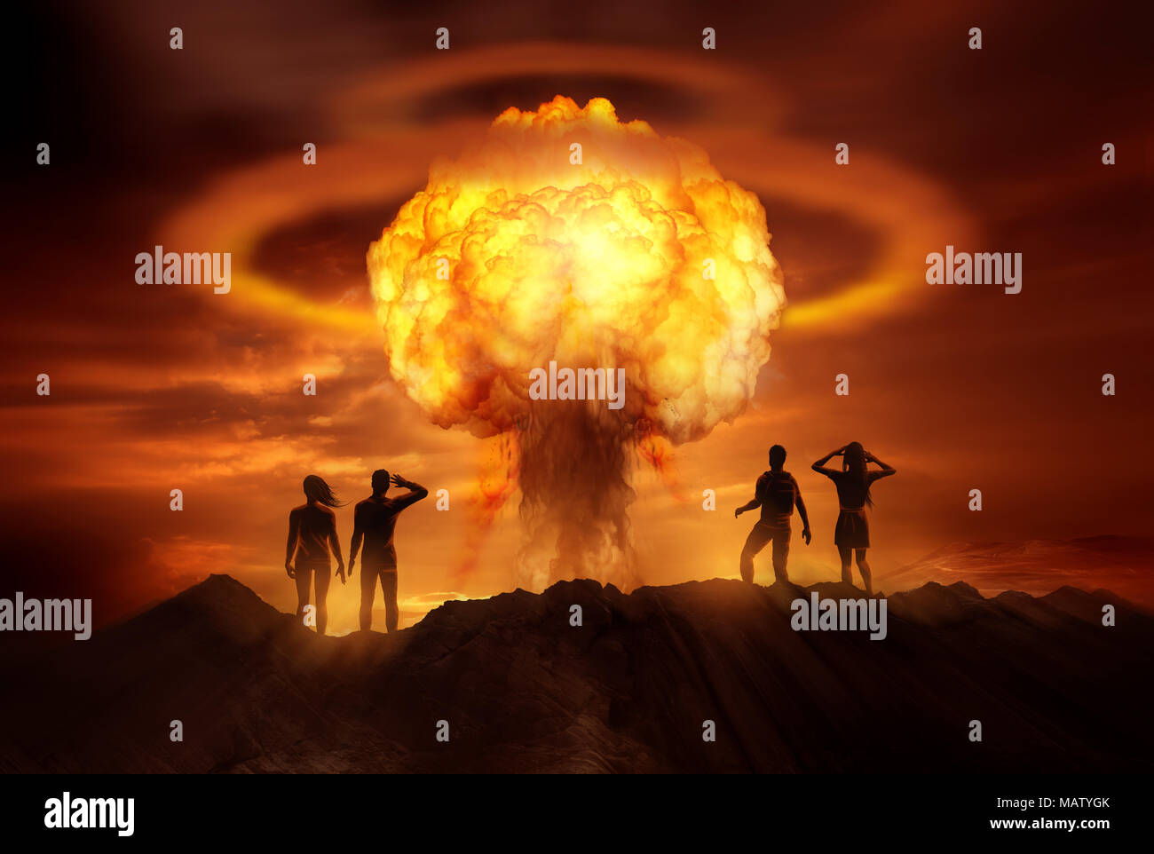 Leute, die das Ende der Welt, wie eine Atombombe vor ihnen ...
