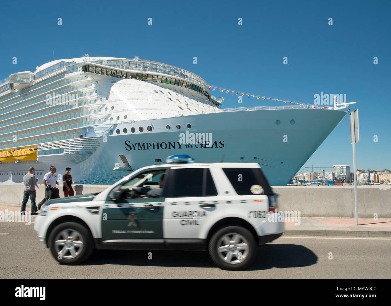 März 27, 2018. Malaga, Spanien. Internationale Präsentation des Kreuzfahrtschiffes Symphonie der Meere, der weltweit grösste Kreuzfahrtschiff. Stockfoto