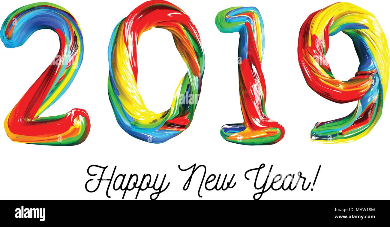 Bunte 3dText 2019. Herzlichen Glückwunsch zum neuen Jahr 2019 Stock