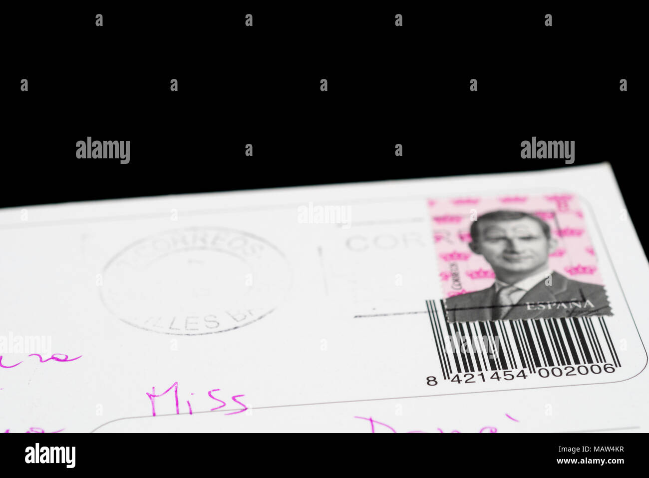 Rückseite einer Postkarte mit spanischen Stempel Stockfoto