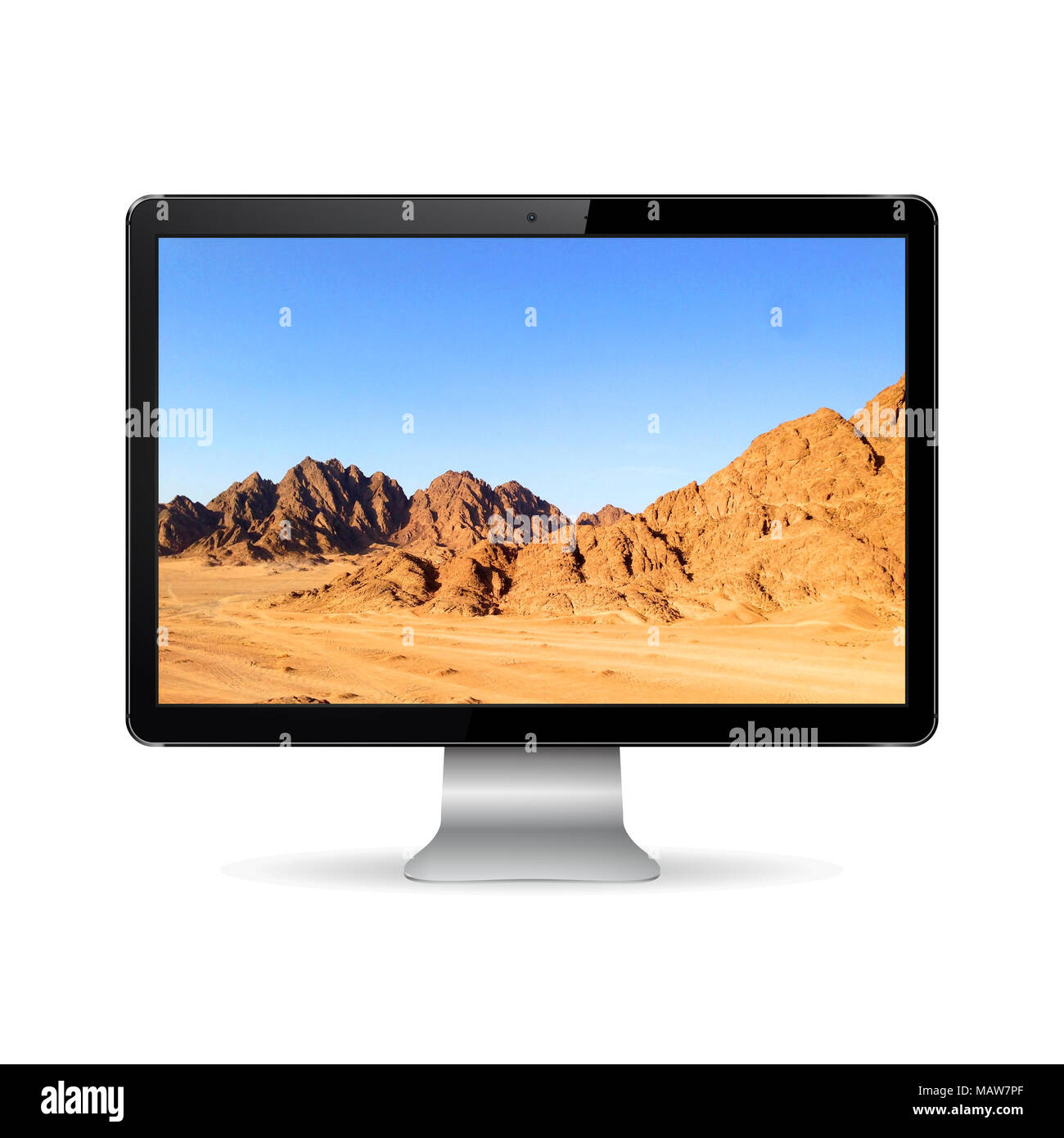 Computer Display mit Berglandschaft Stockfoto