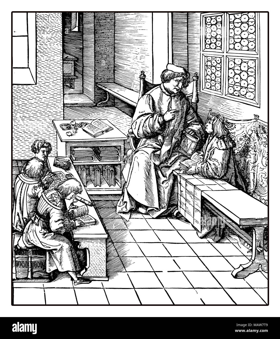 Kaiser des Heiligen Römischen Reiches Maximilian Nachhilfe die Kinder getauft werden, Reproduktion von einem Stich von Hans Burgkmair, 16. Jahrhundert Stockfoto