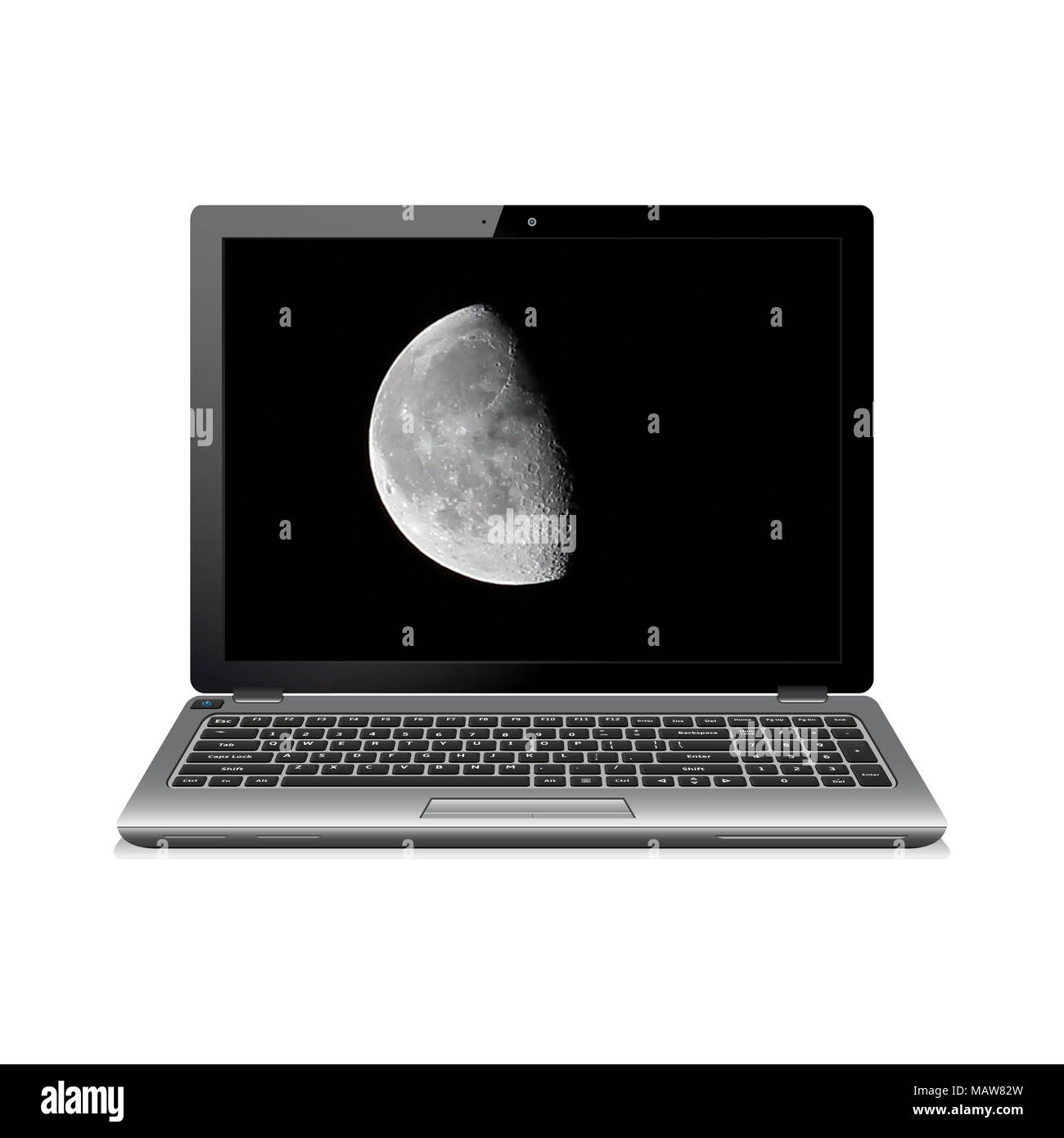 Laptop mit Waxing gibbous Mond auf dem Bildschirm Stockfoto