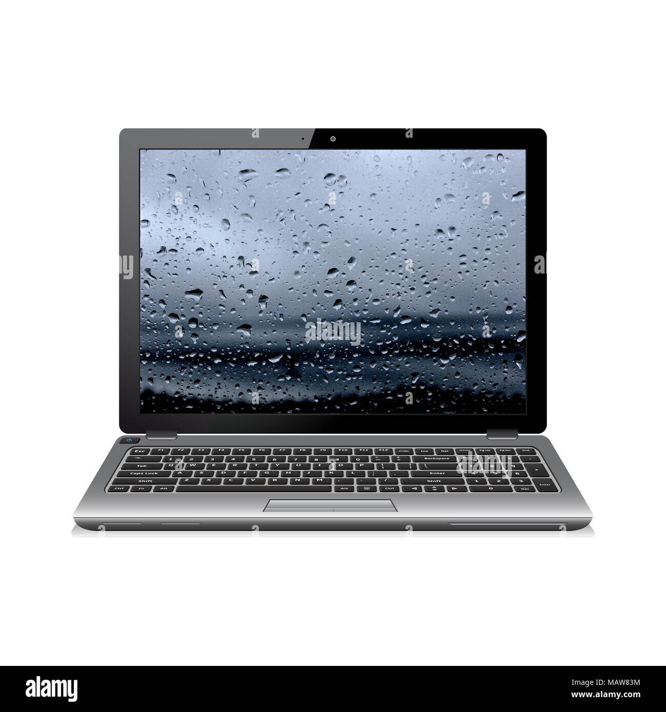 Notebook isoliert auf Weiss mit Wassertropfen Hintergrundbild Stockfoto