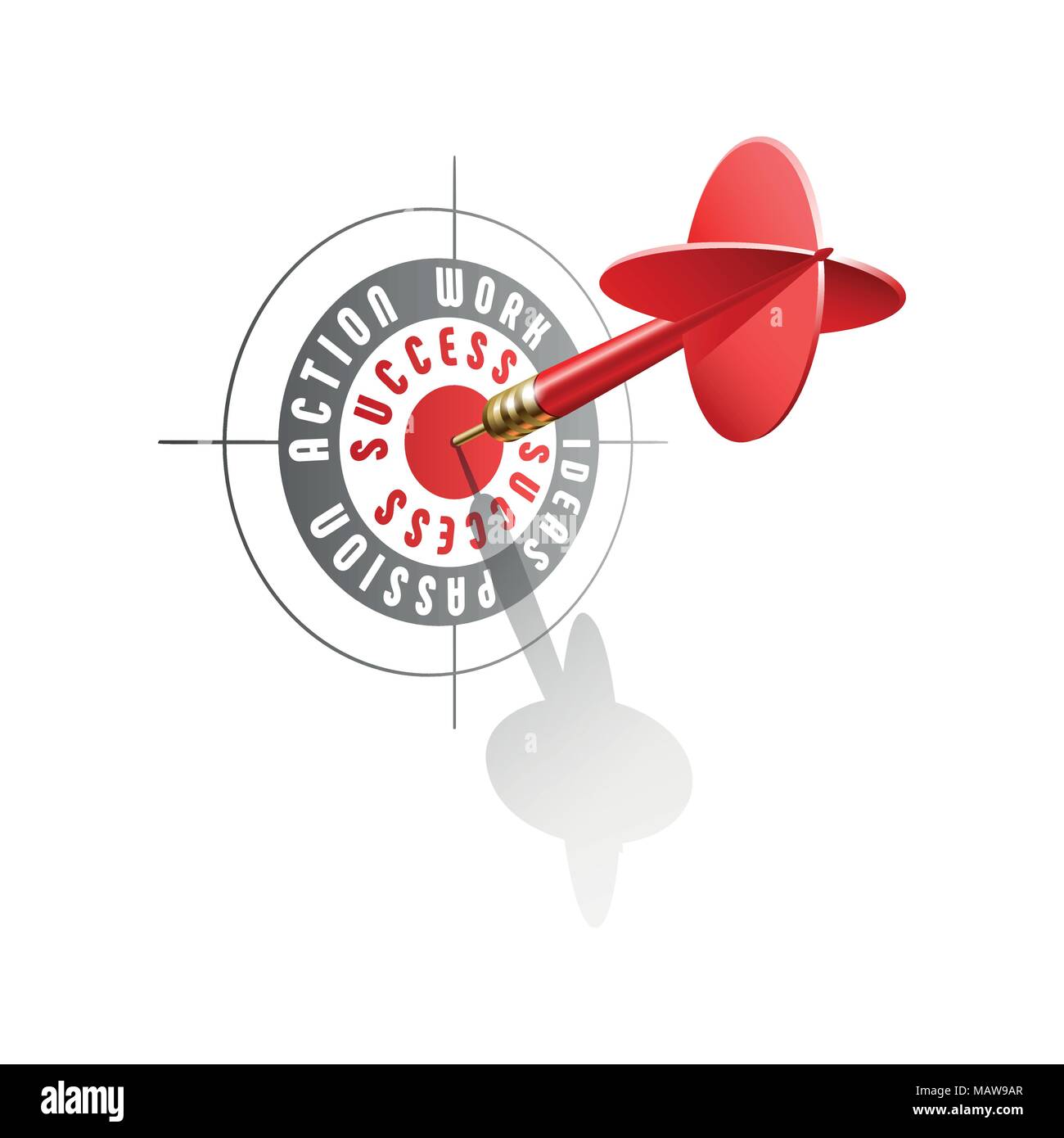 Erfolg Konzept. Rot dart schlagen Zentrum von Business Target. Vector Illustration auf weißem Hintergrund. Stock Vektor